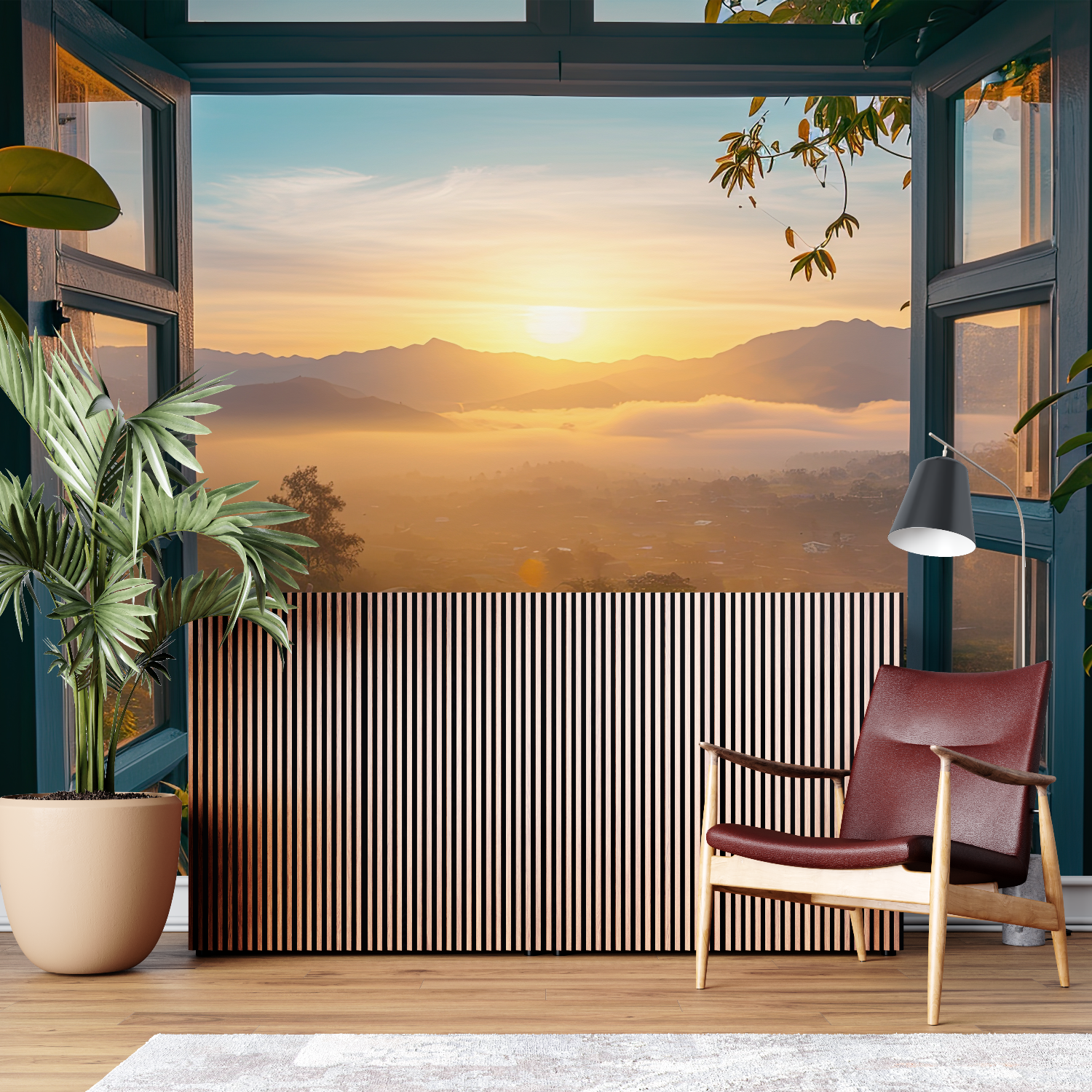 Tapete mit Trompe-l’œil-Effekt „Offenes Fenster“ | Wandtapete
