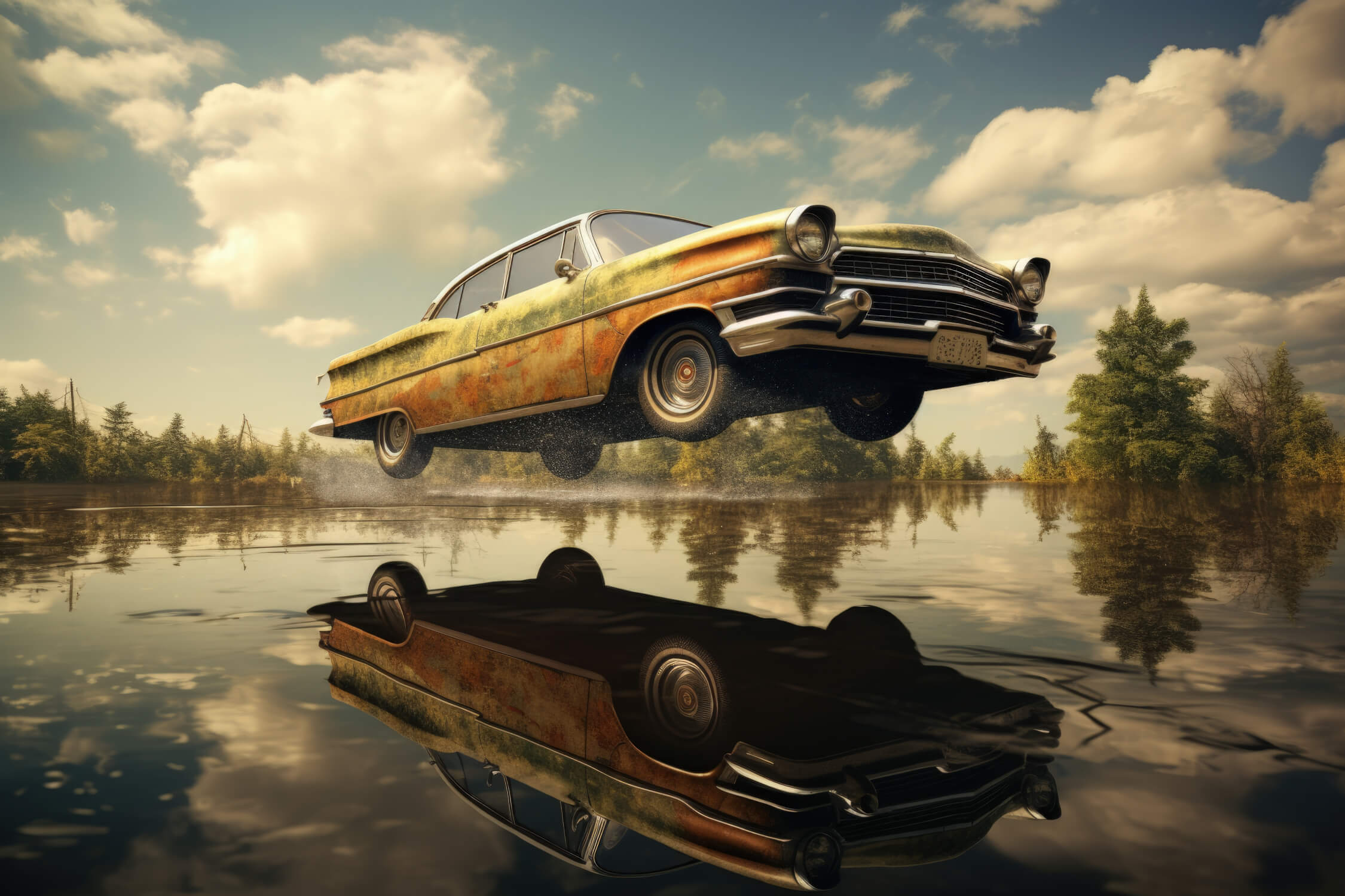 Vintage Floating Car Wallpaper | Murals Wallpaper