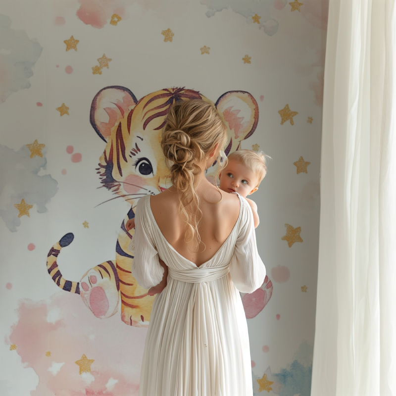 Tiger and Shooting Stars Wallpaper | Murals Wallpaper