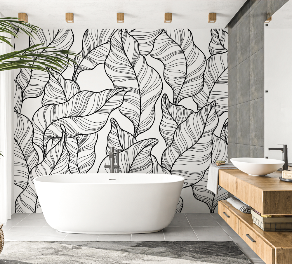 Black and White Wallpaper for Bathroom | Murals Wallpaper