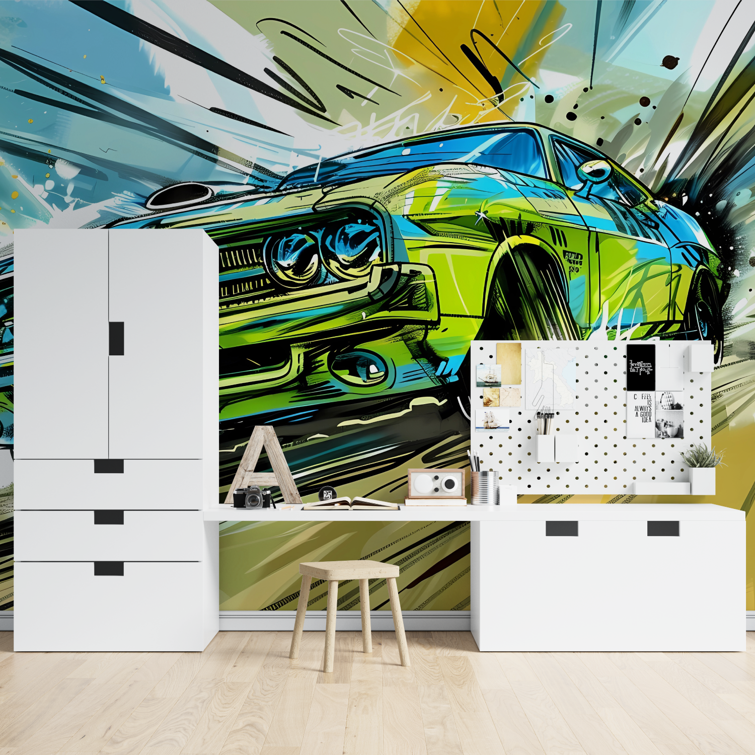 Giant Poster Wallpaper Green Car | Murals Wallpaper