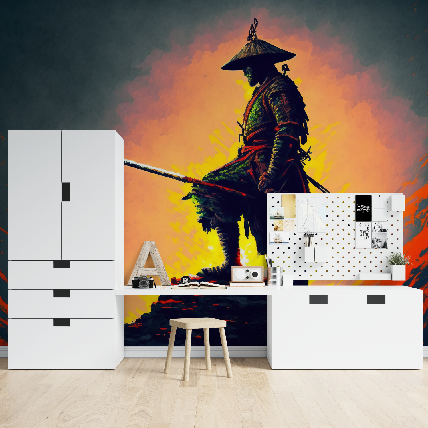 Samurai Orange Glow Wallpaper | Murals Wallpaper