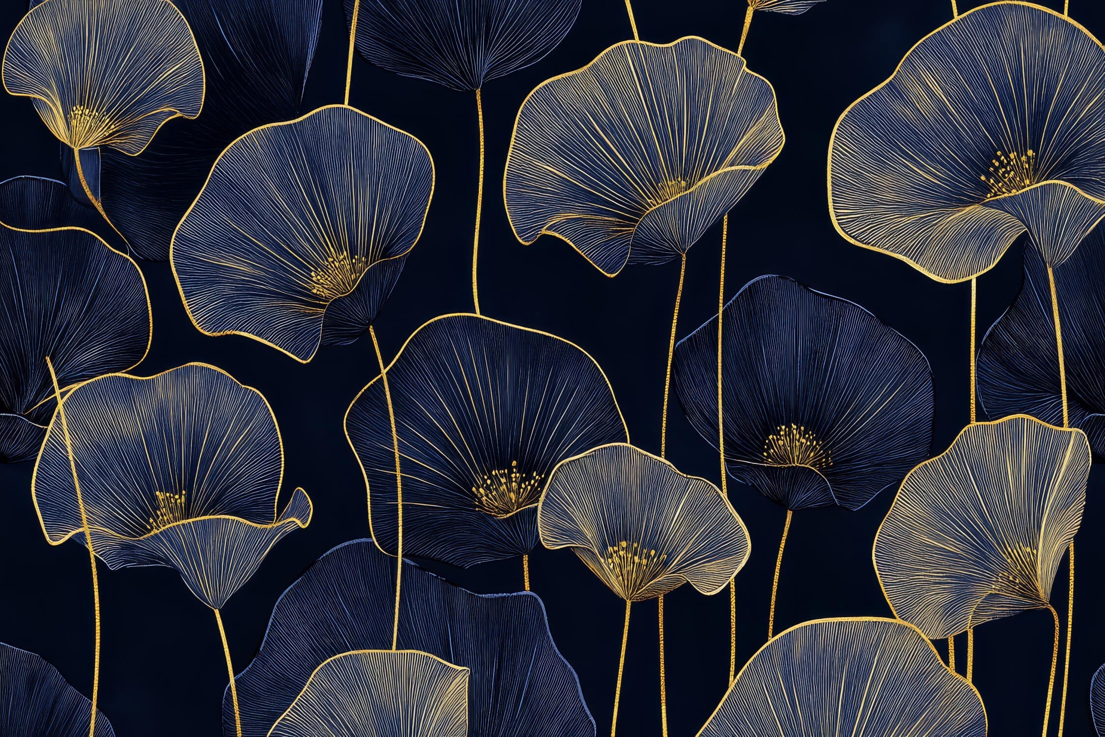 Art Deco Night Flowers Wallpaper | Murals Wallpaper