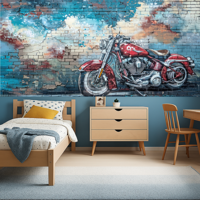 Graffiti Motorcycle Brick Wallpaper | Murals Wallpaper