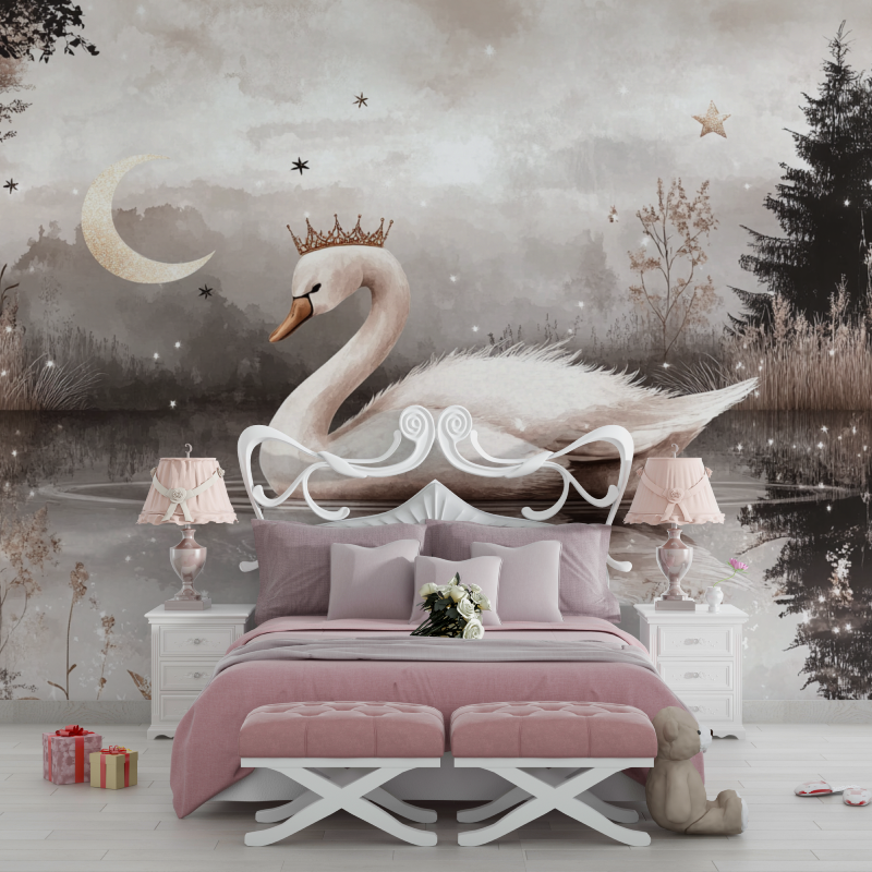 Princess Swan Pink Gray Wallpaper | Murals Wallpaper