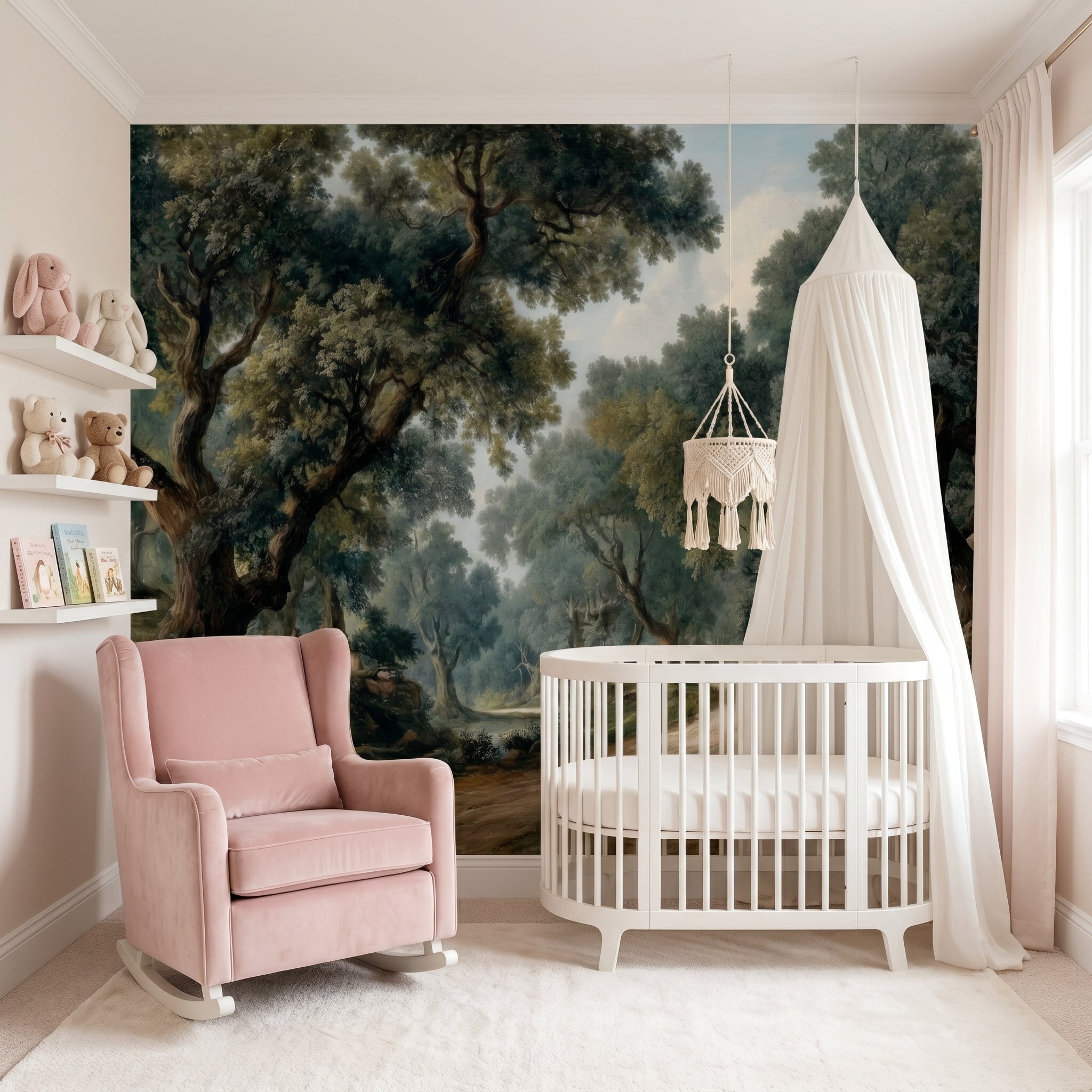 Panoramic Blush Enchanted Forest Wall Mural