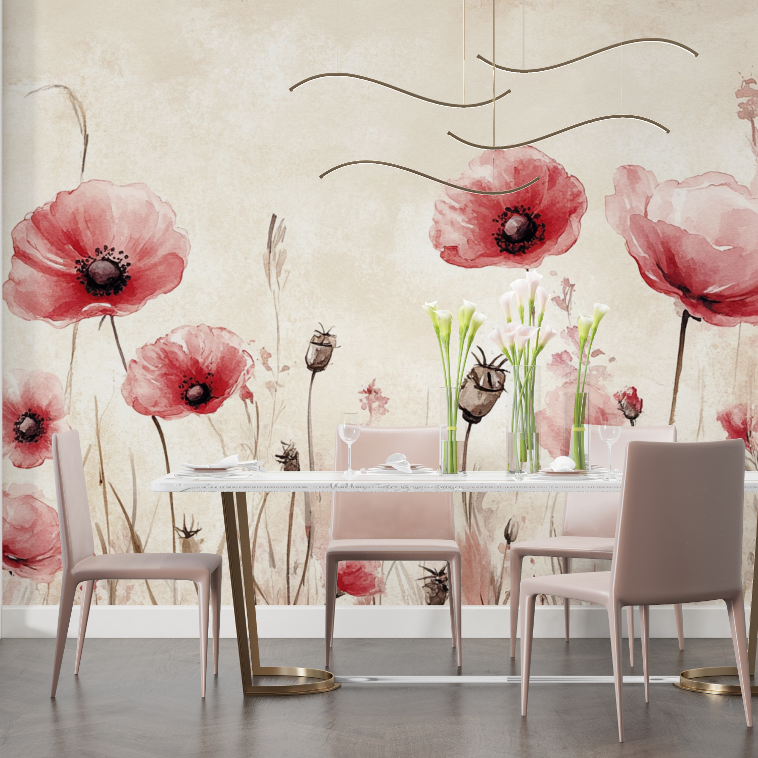 Watercolor Painted Pink Flower Wallpaper | Murals Wallpaper