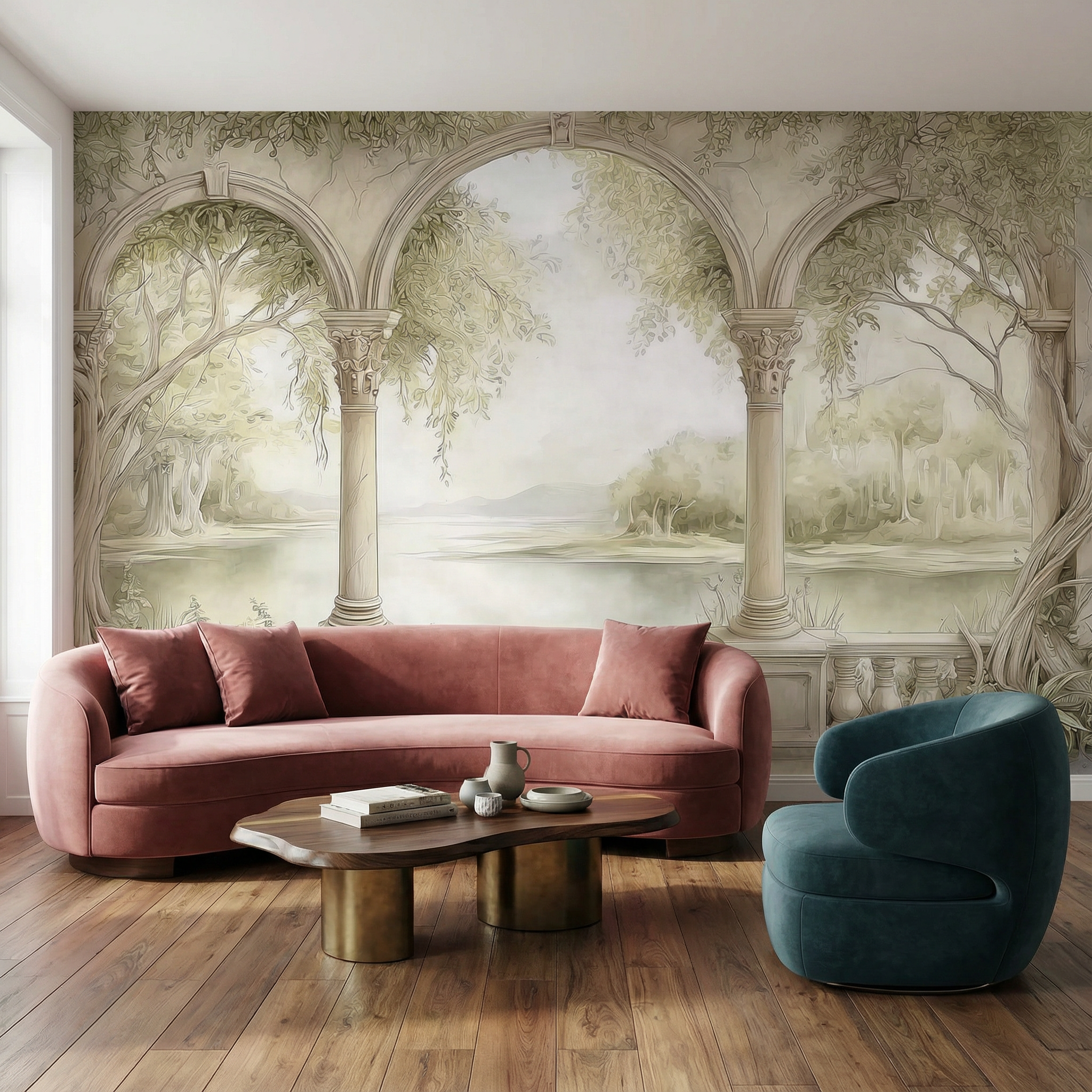 Zeitlose Gartentapete mit Torbogen