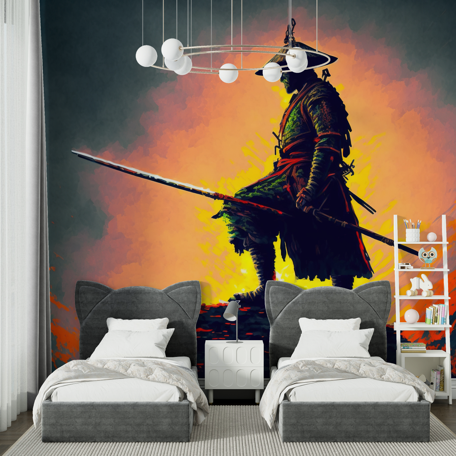 Samurai Orange Glow Wallpaper | Murals Wallpaper