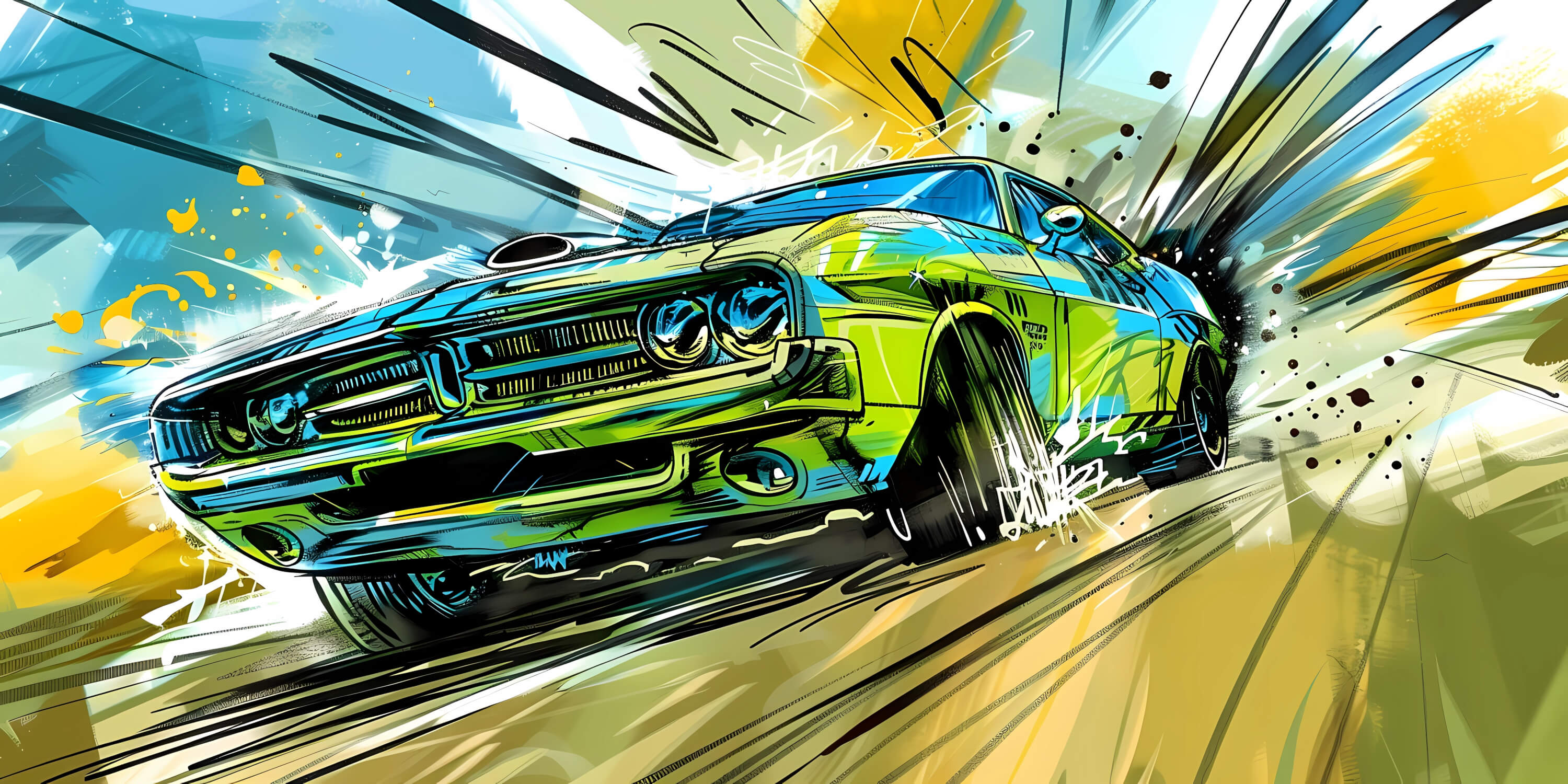 Giant Poster Wallpaper Green Car | Murals Wallpaper