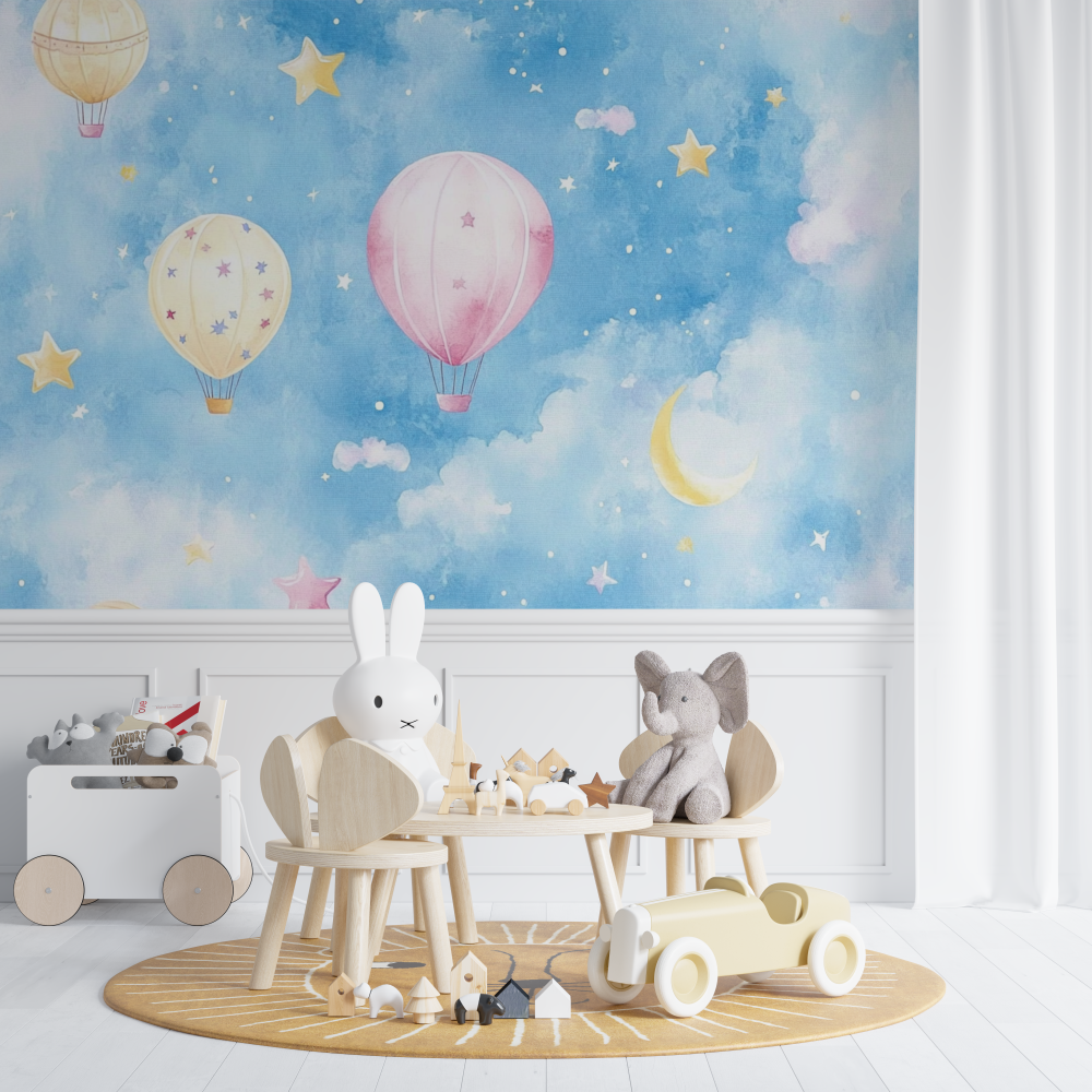 Colorful Hot Air Balloon and Stars Wallpaper | Murals Wallpaper