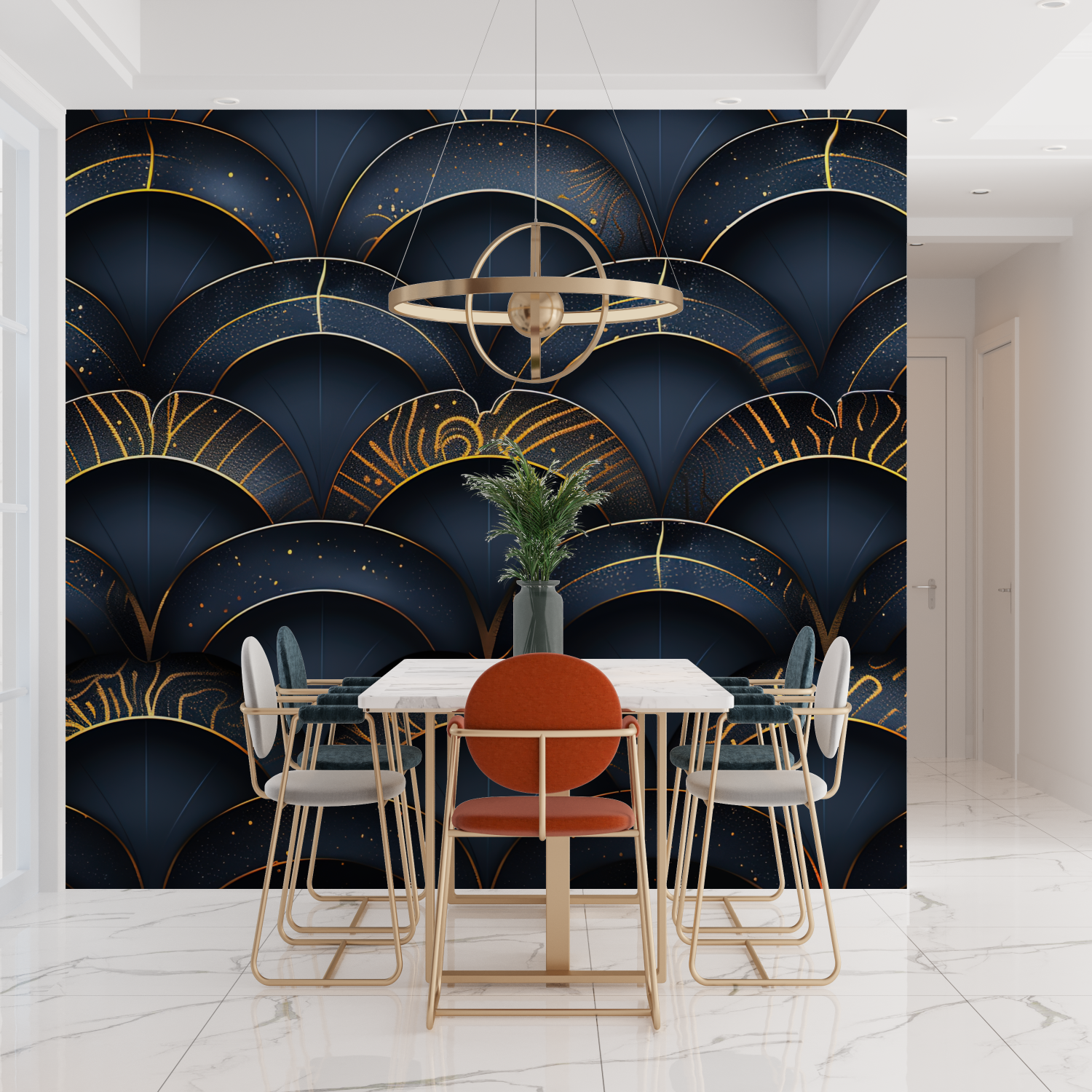 Dark Blue Art Deco Wallpaper | Murals Wallpaper