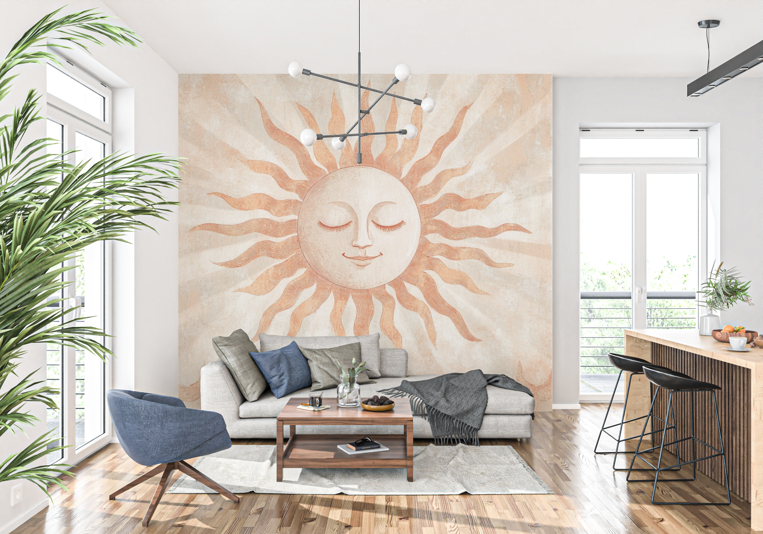 Terracotta Wallpaper with Graphic Sun | Murals Wallpaper