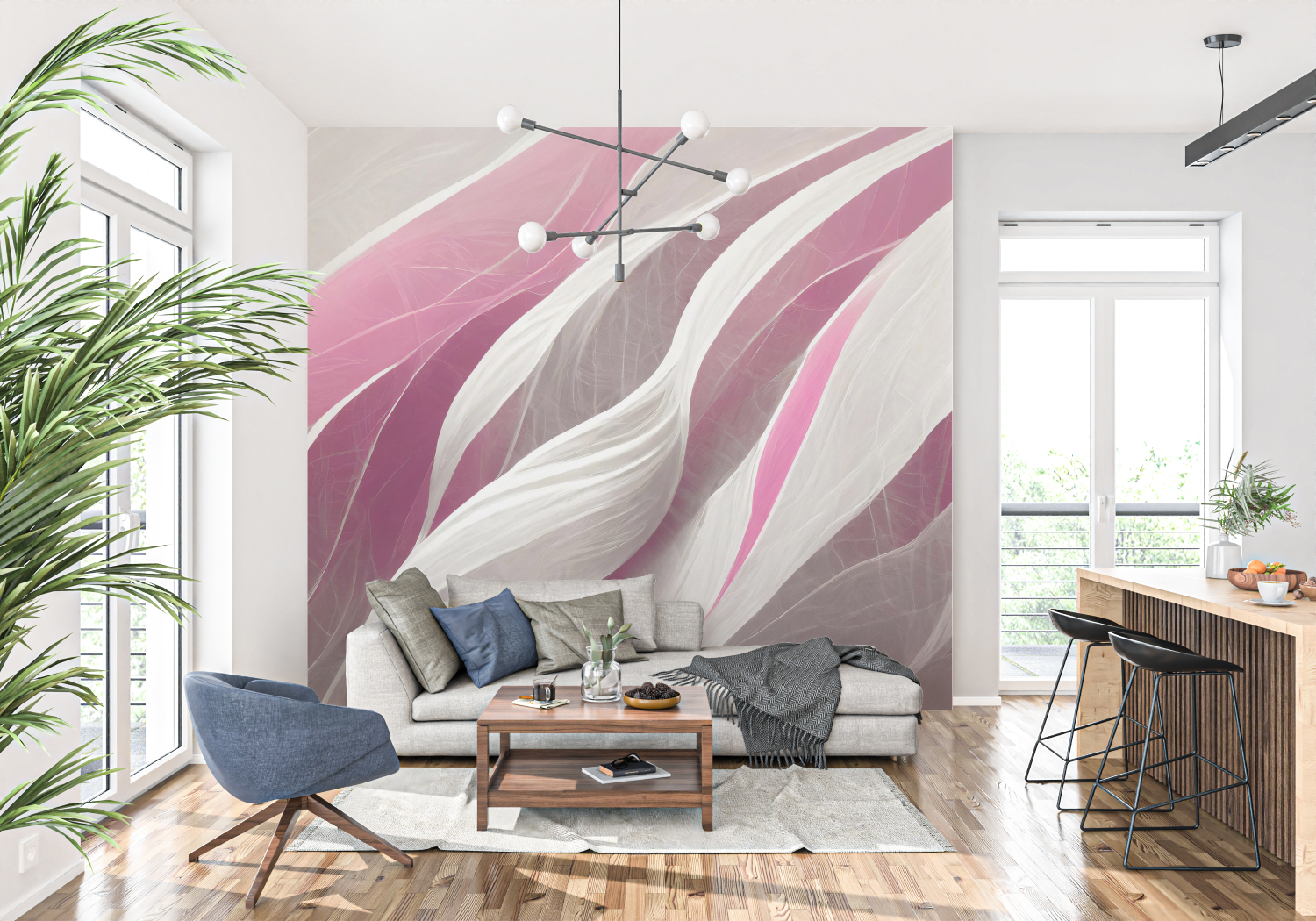 Graue und fuchsiafarbene Tapete | Wandbilder Tapete