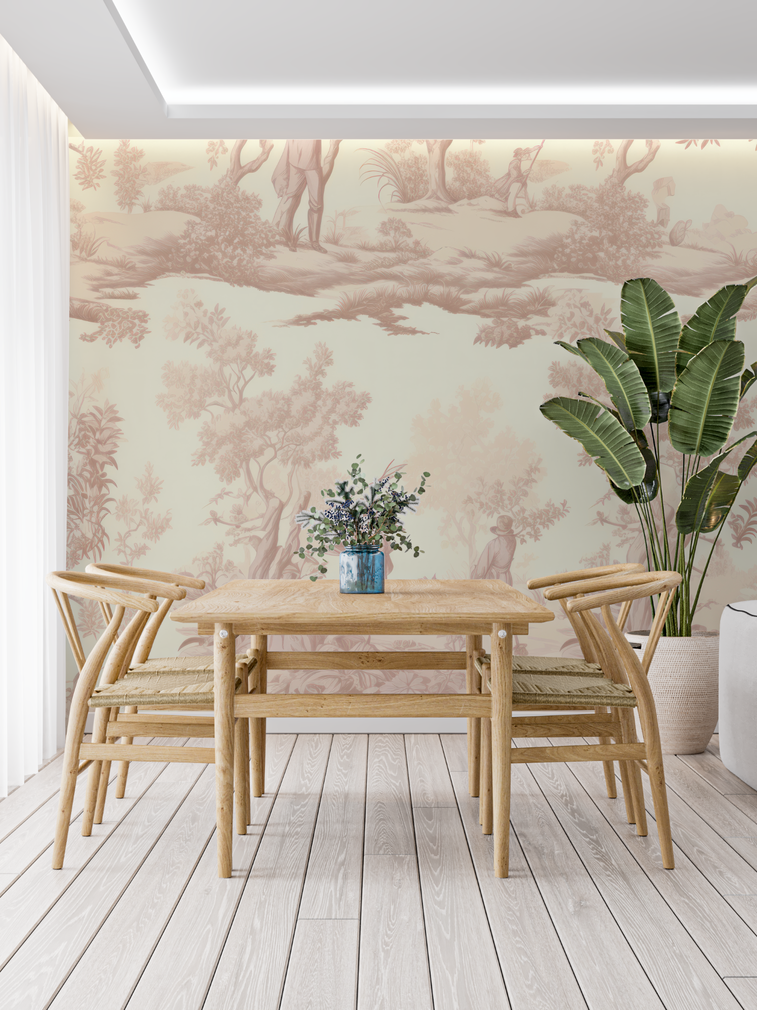 Vintage Beige Toile de Jouy Wallpaper | Murals Wallpaper