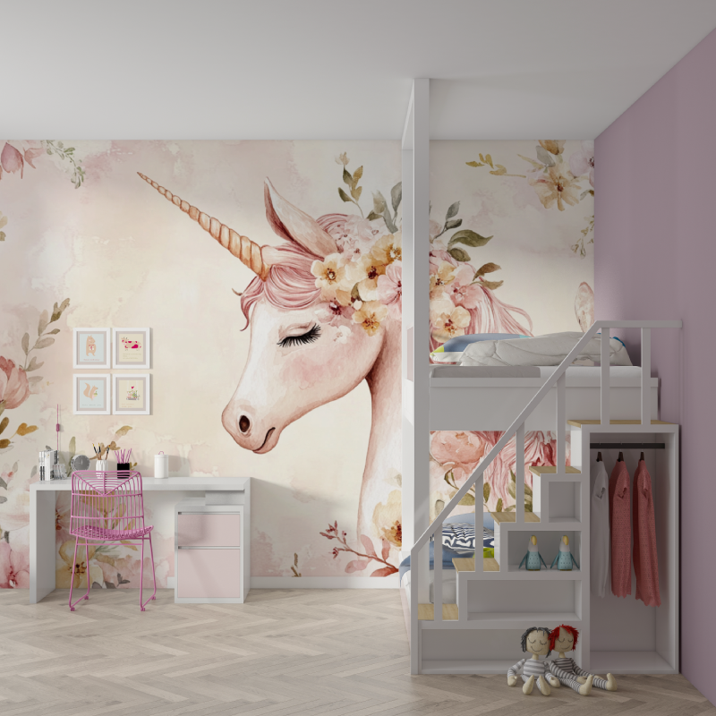 Unicorn Floral Dancer Room Wallpaper | Murals Wallpaper