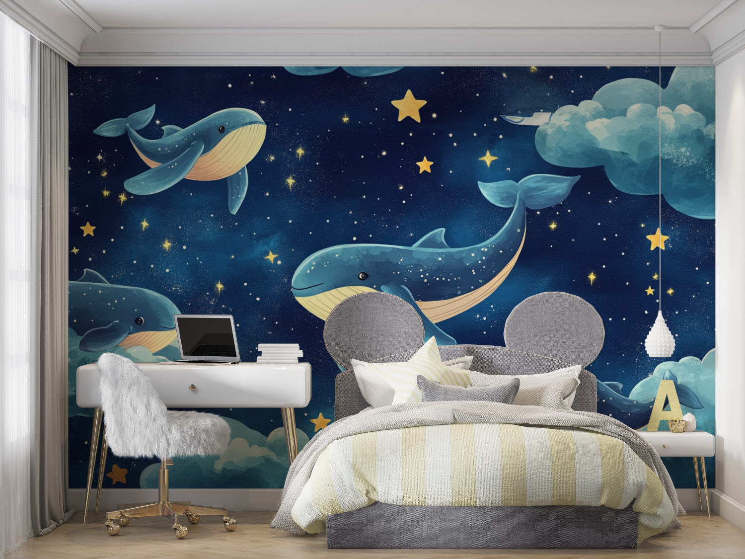 Cute Marine Blue Cloud Animal Wallpaper | Murals Wallpaper