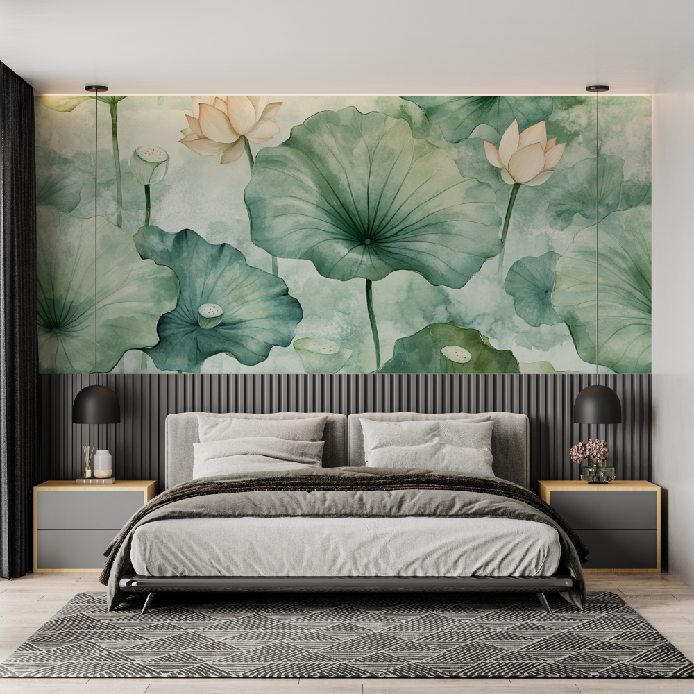 Watercolor Pastel Lotus Leaf Wallpaper | Murals Wallpaper