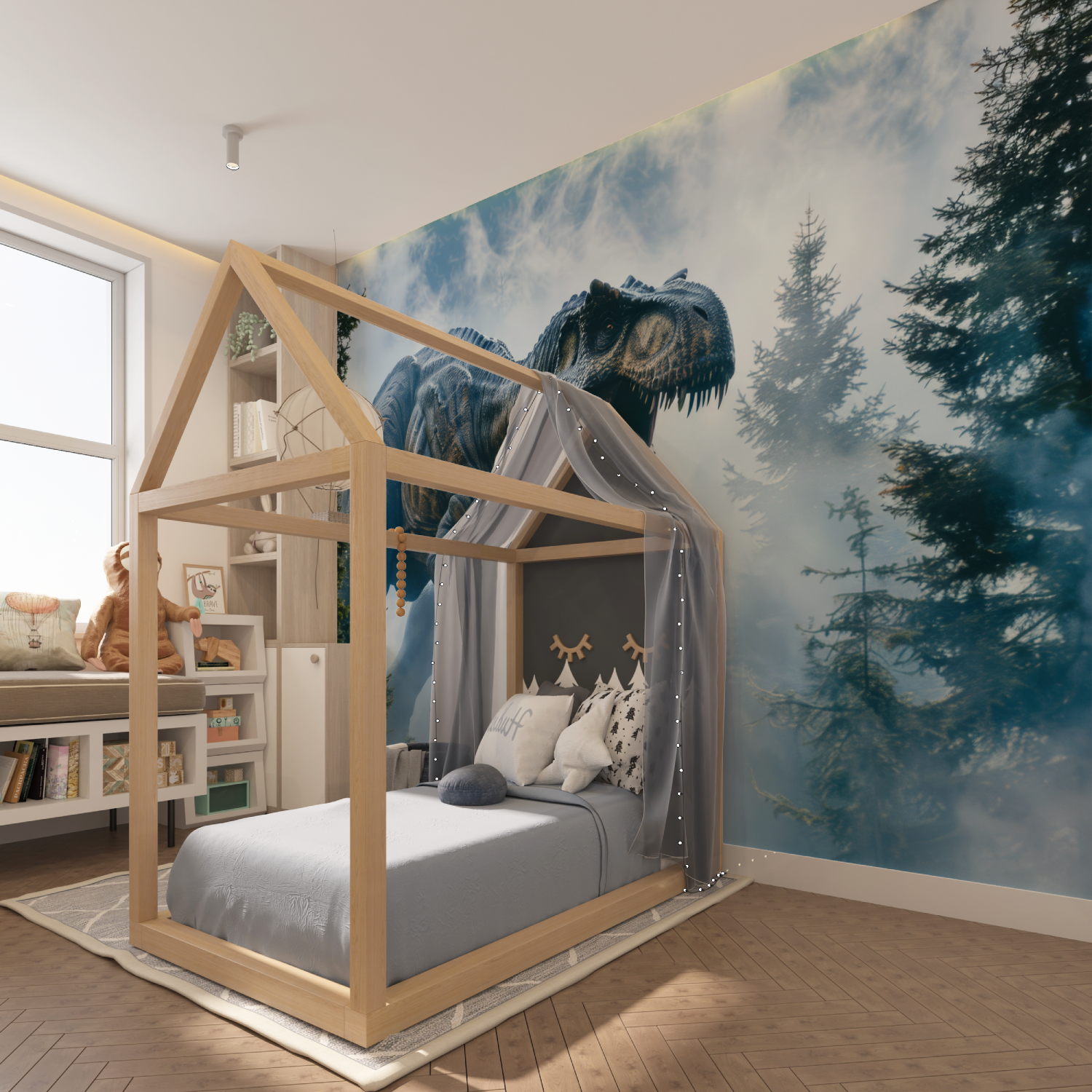 Dinosaurier T-Rex Nebel-Tapete | Wandbild-Tapete