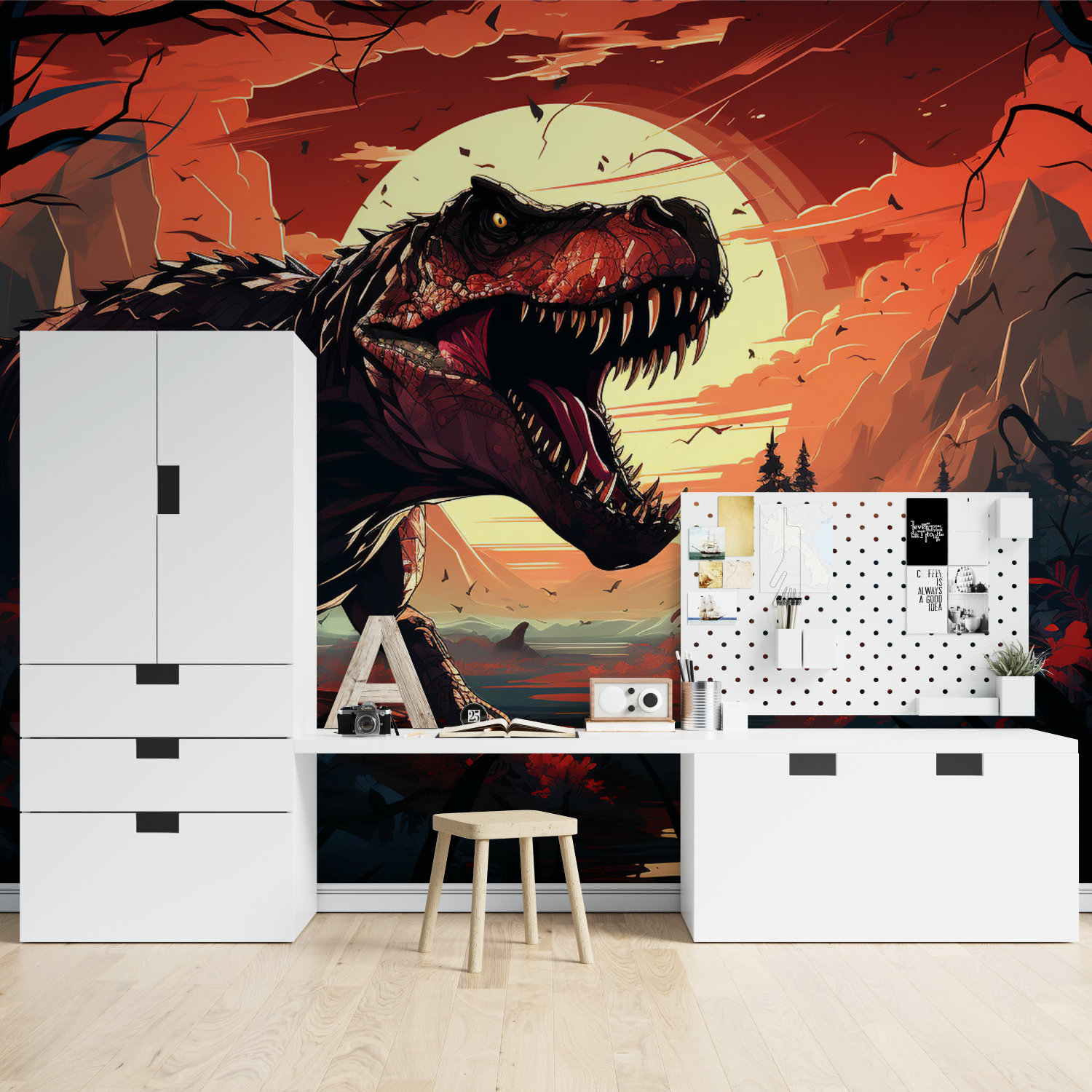 Dinosaurier-Tapete, Rot | Wandtapete