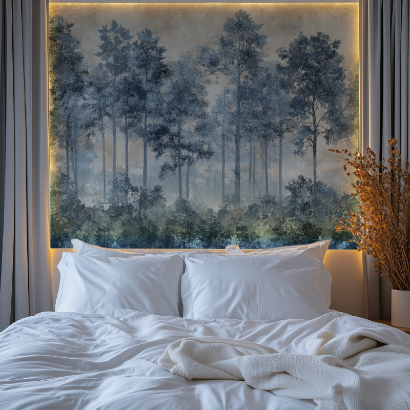 Papier peint vintage foret chambre tendanc