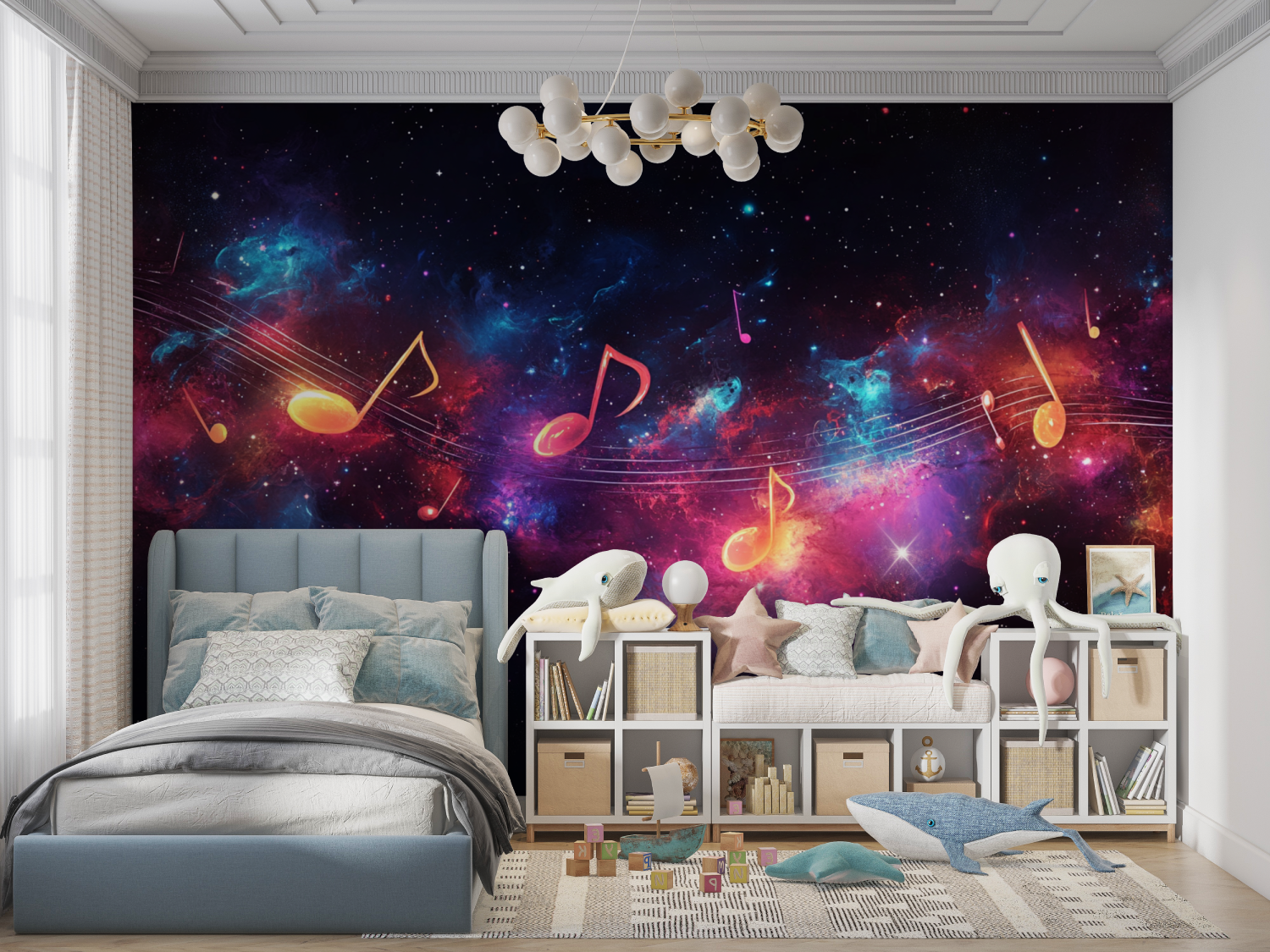 Teenagerzimmer-Tapete mit Musiknoten | Wandtapete