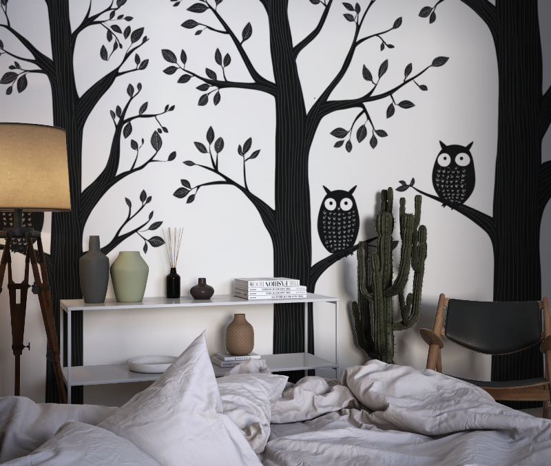 Black and White Tree Wallpaper for Kids' Room Owl | Murals Wallpaper