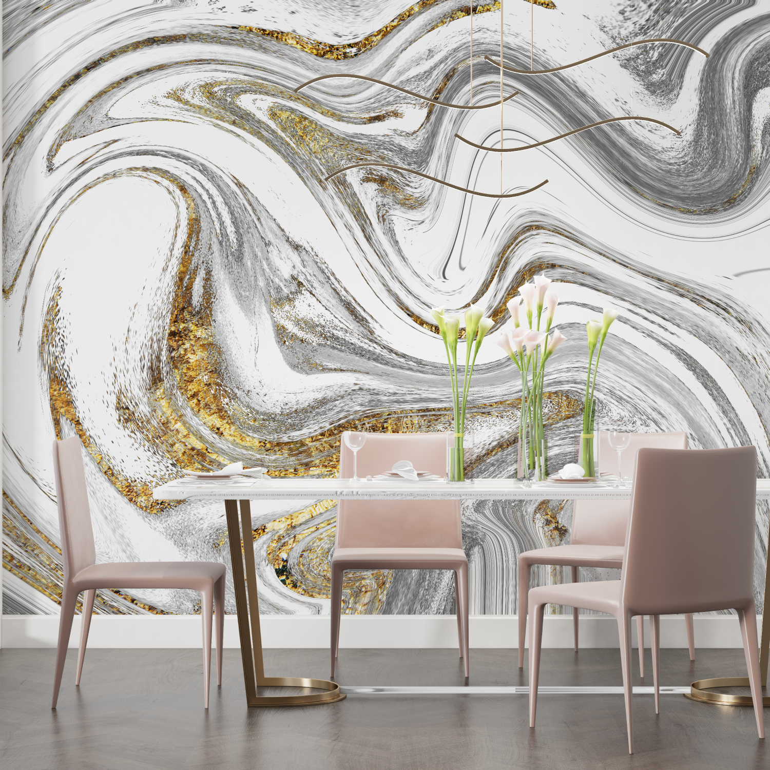 Fluid Gray and Gold Wallpaper | Murals Wallpaper