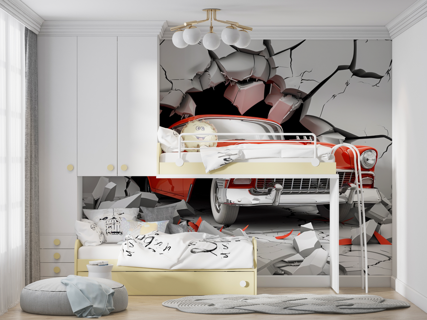 Red Car 3D Wallpaper | Murals Wallpaper