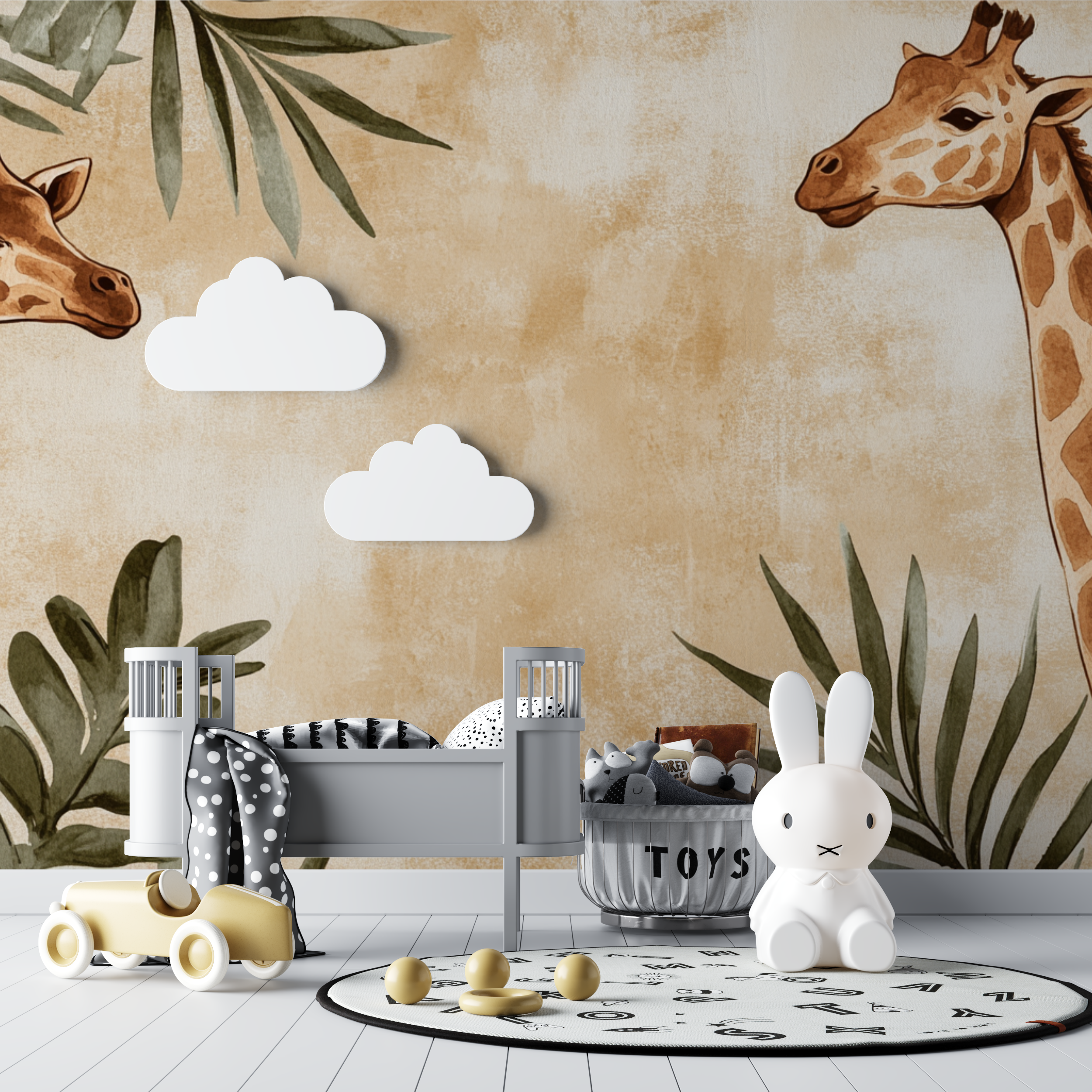 Giraffe and Jungle Sepia Wallpaper | Murals Wallpaper