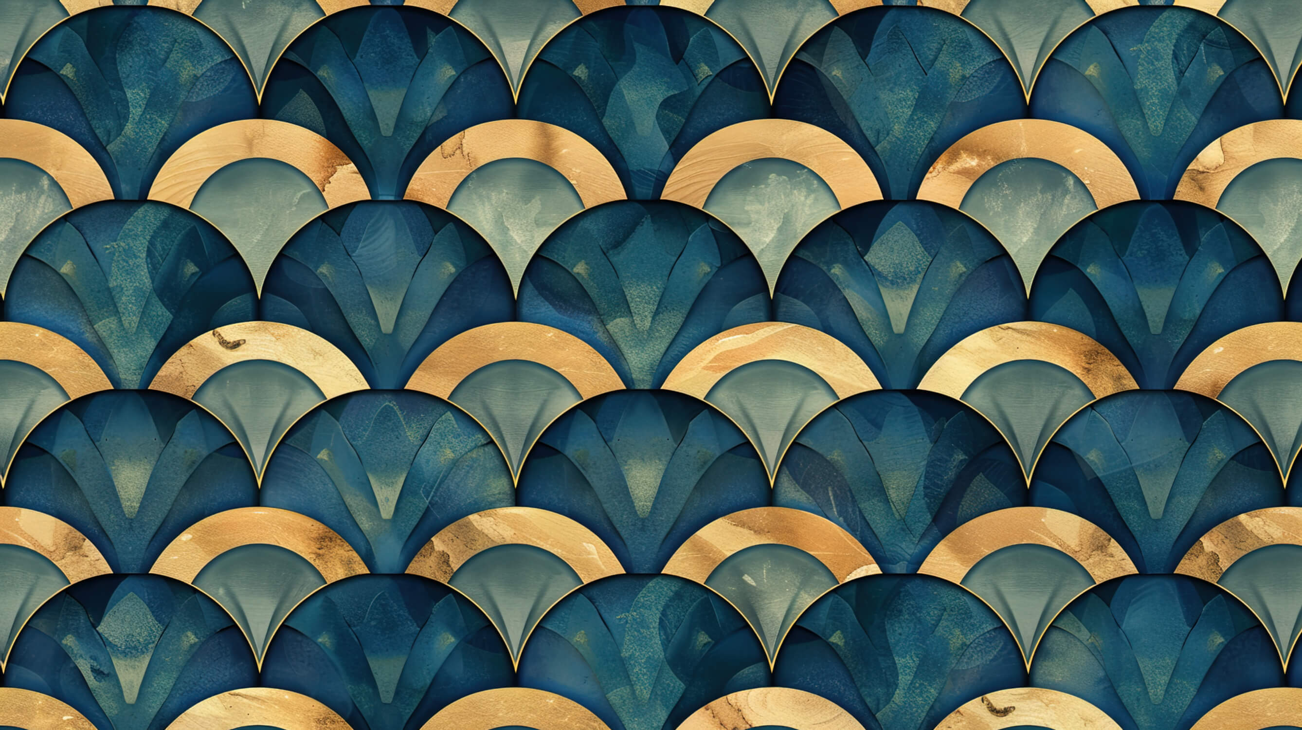 Blue Gold Deco Fan Wallpaper | Murals Wallpaper