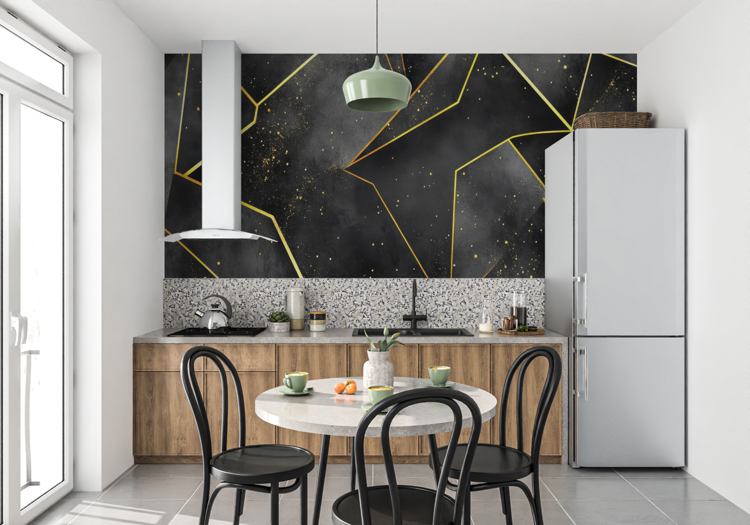 Geometrische Schwarz-Gold-Tapete | Wandbilder Tapete