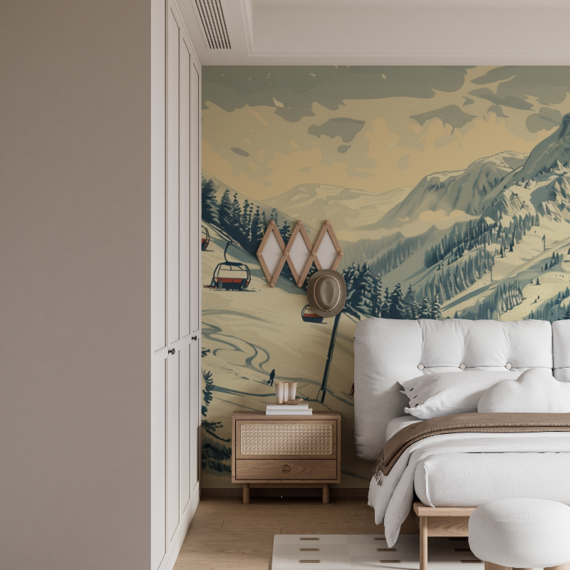 Colorful Skiers Gondola Wallpaper | Murals Wallpaper