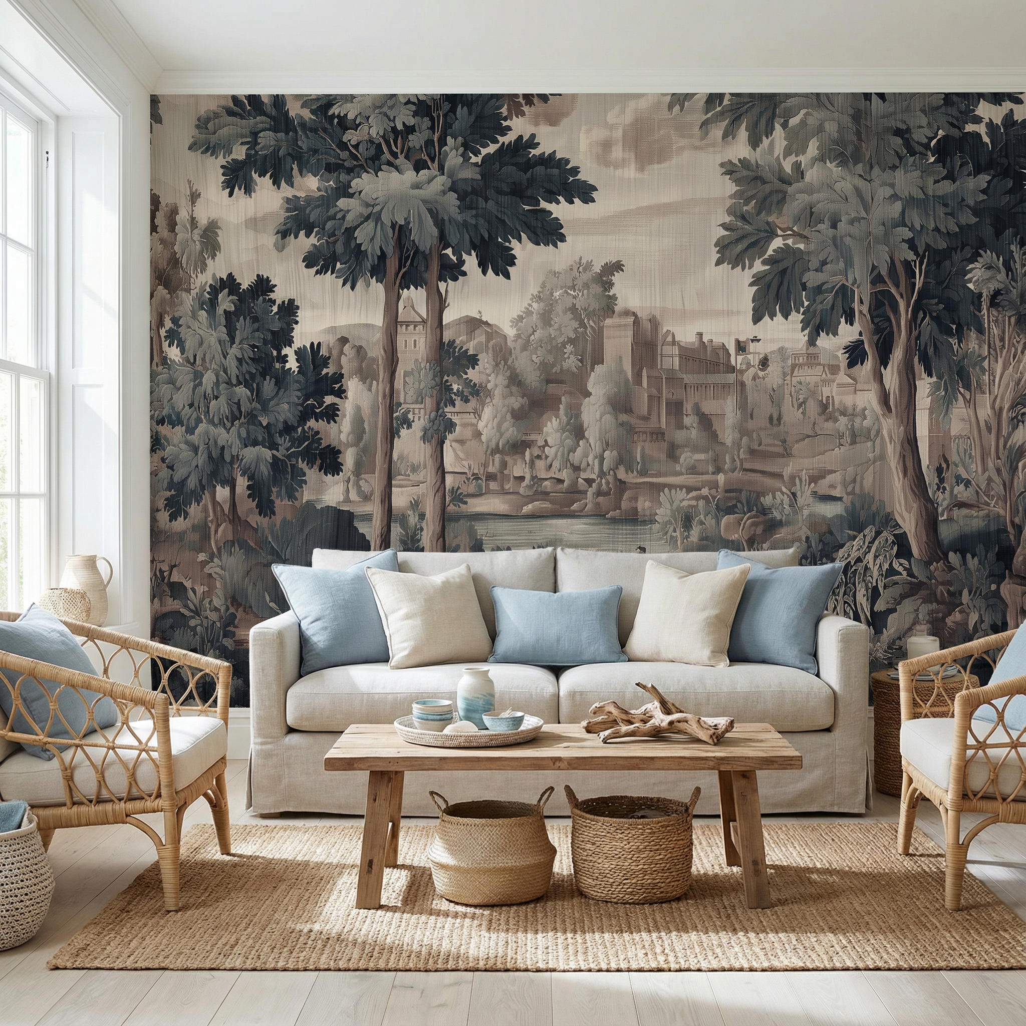 Antique Tapestry Landscape Mural Wallpaper