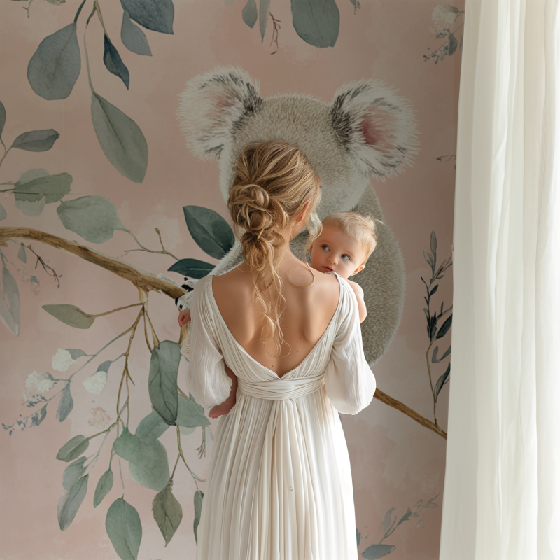 Koala Wallpaper on Powder Pink Background | Murals Wallpaper