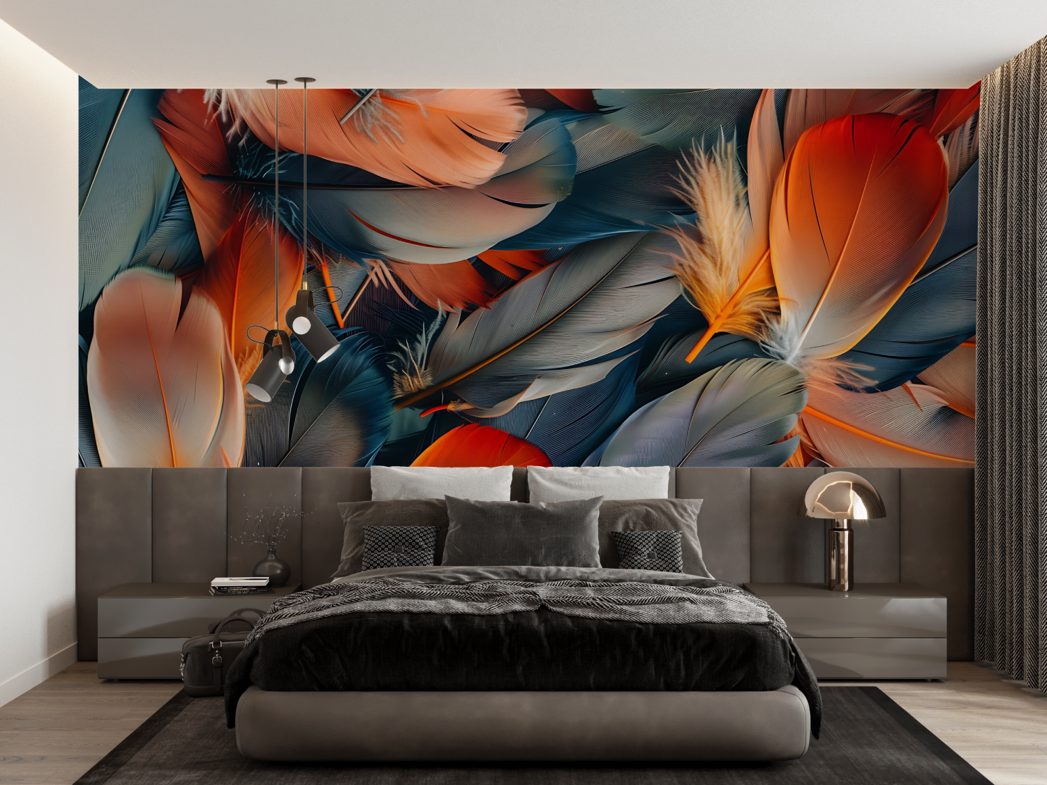 Orange and Blue Feather Wallpaper | Murals Wallpaper