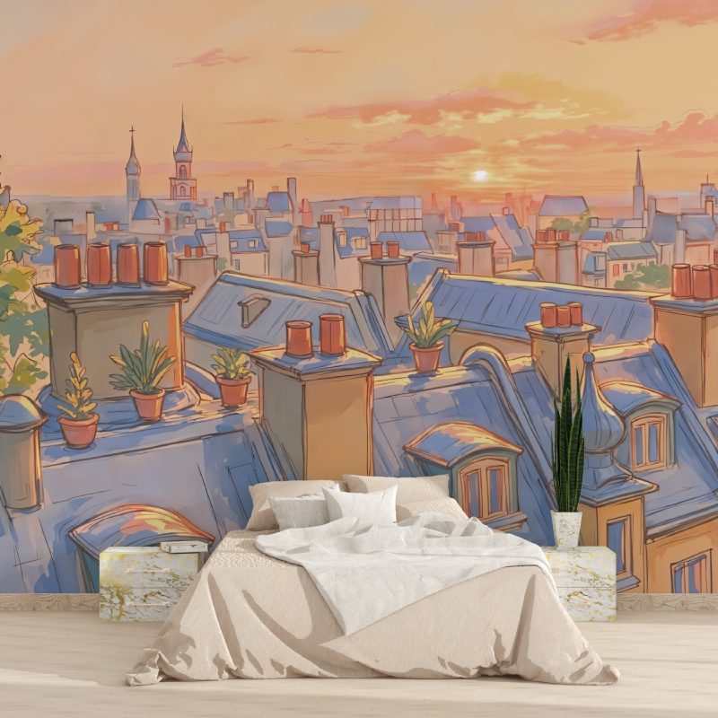 Watercolor Wallpaper Paris Rooftops | Murals Wallpaper