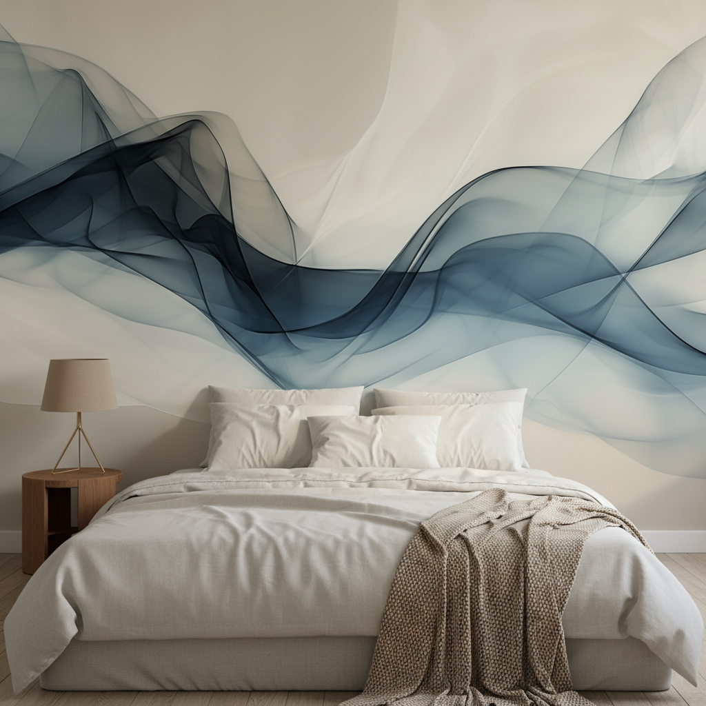 Blue Smoke Abstract Waves Mural Wallpaper