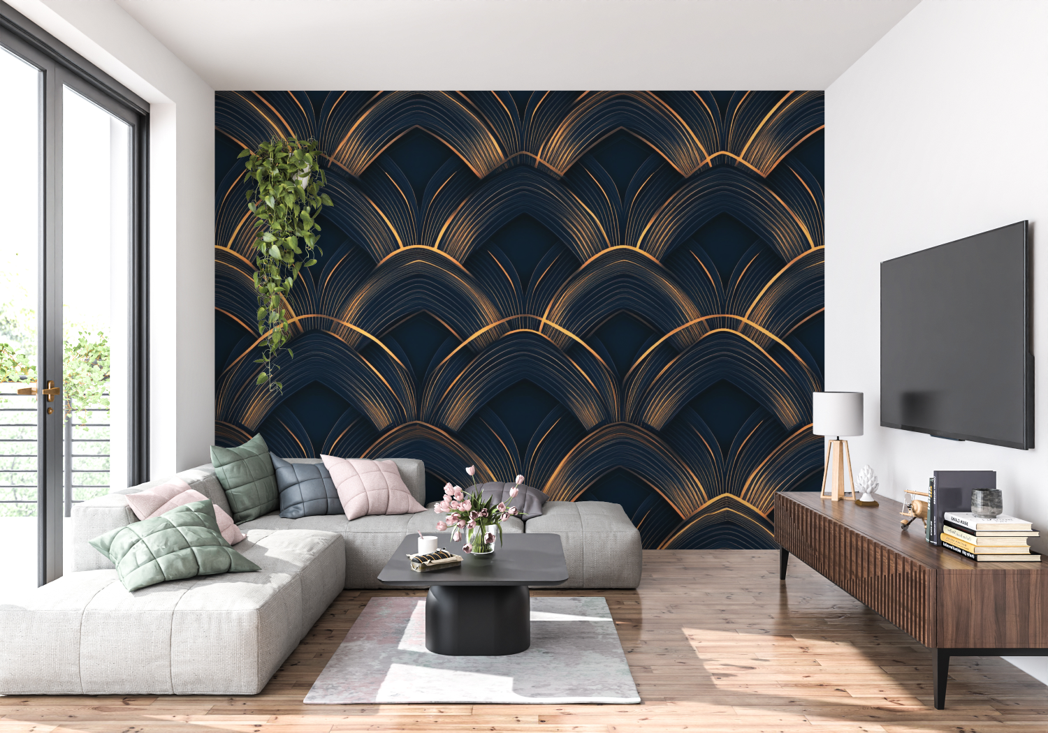 Art Deco Black and Gold Relief Wallpaper | Murals Wallpaper