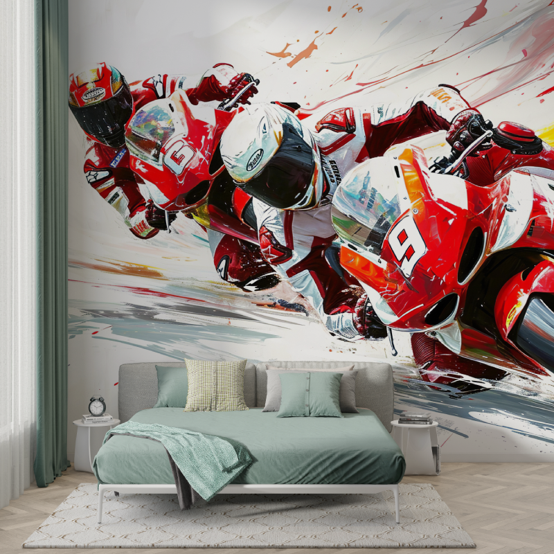3D Wallpaper Teen Room Racing Motorcycle Watercolor | Murals Wallpaper