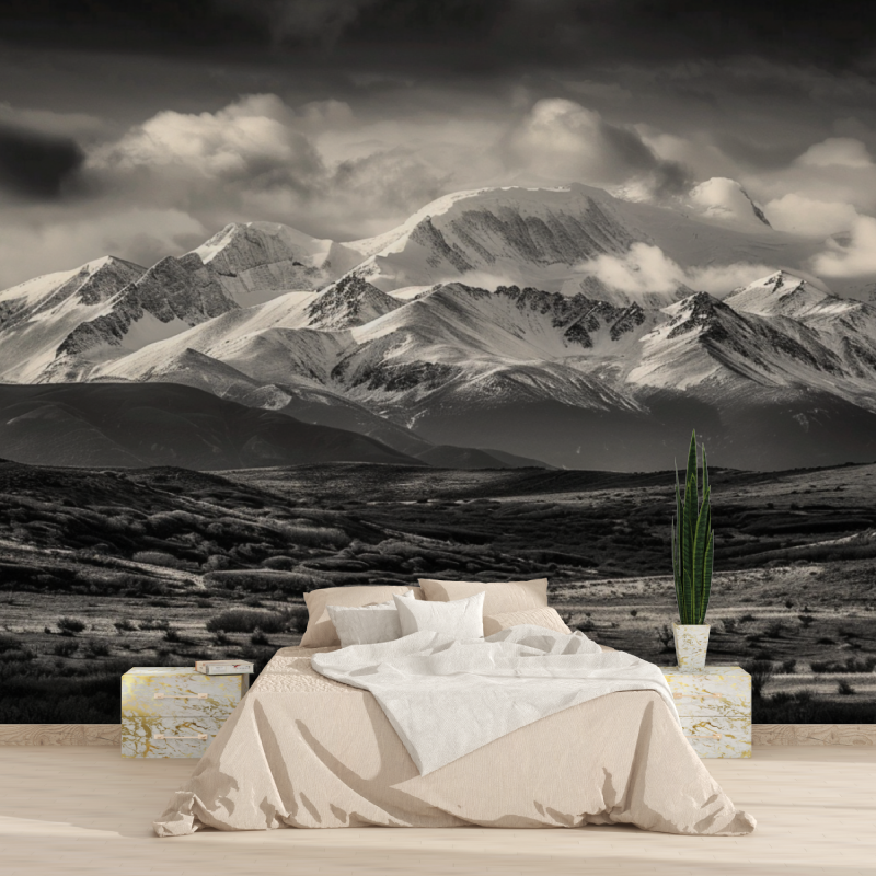 Schwarz-weiße Bergtapete – Les Aravis | Wandtapete