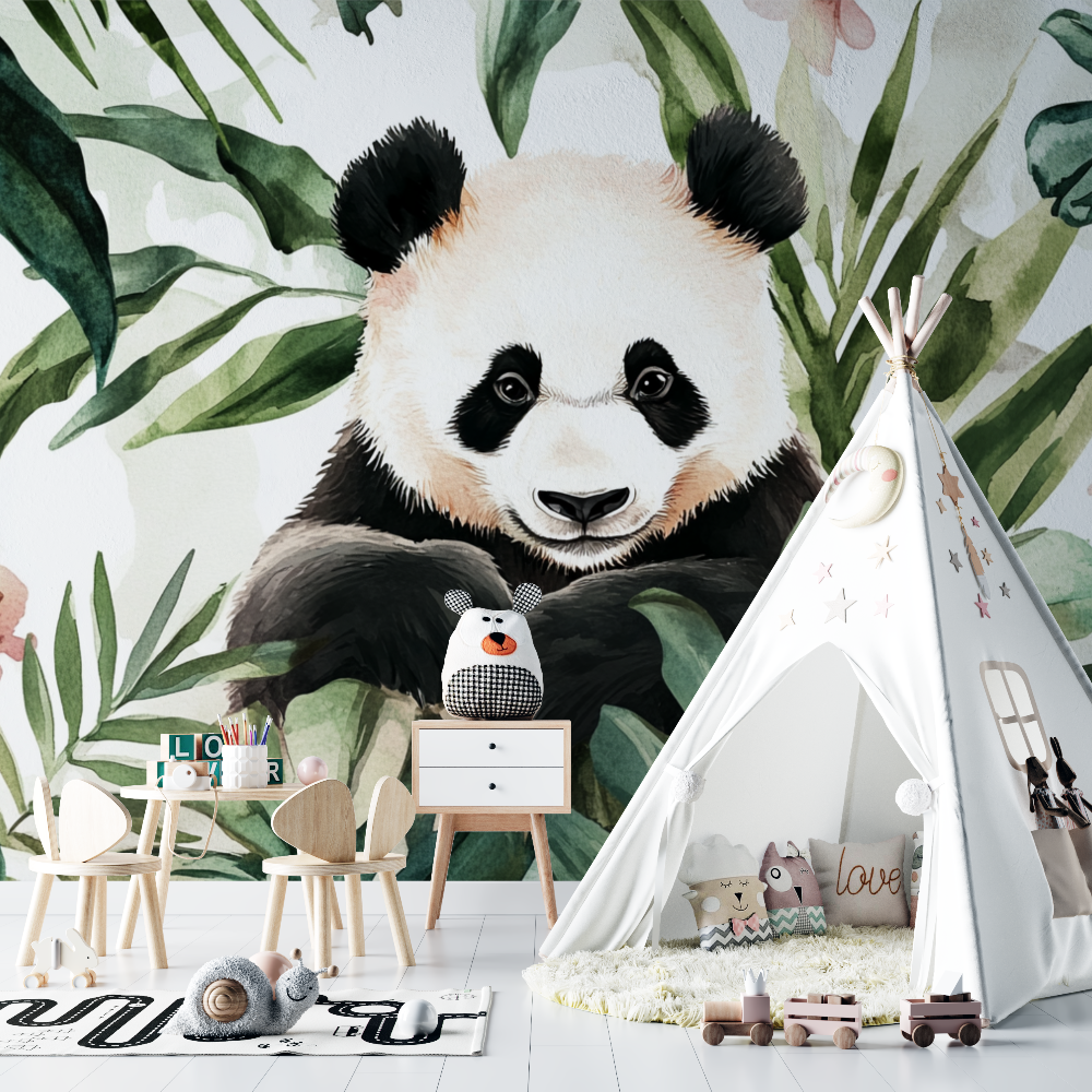 Panda and Tropical Foliage Wallpaper | Murals Wallpaper
