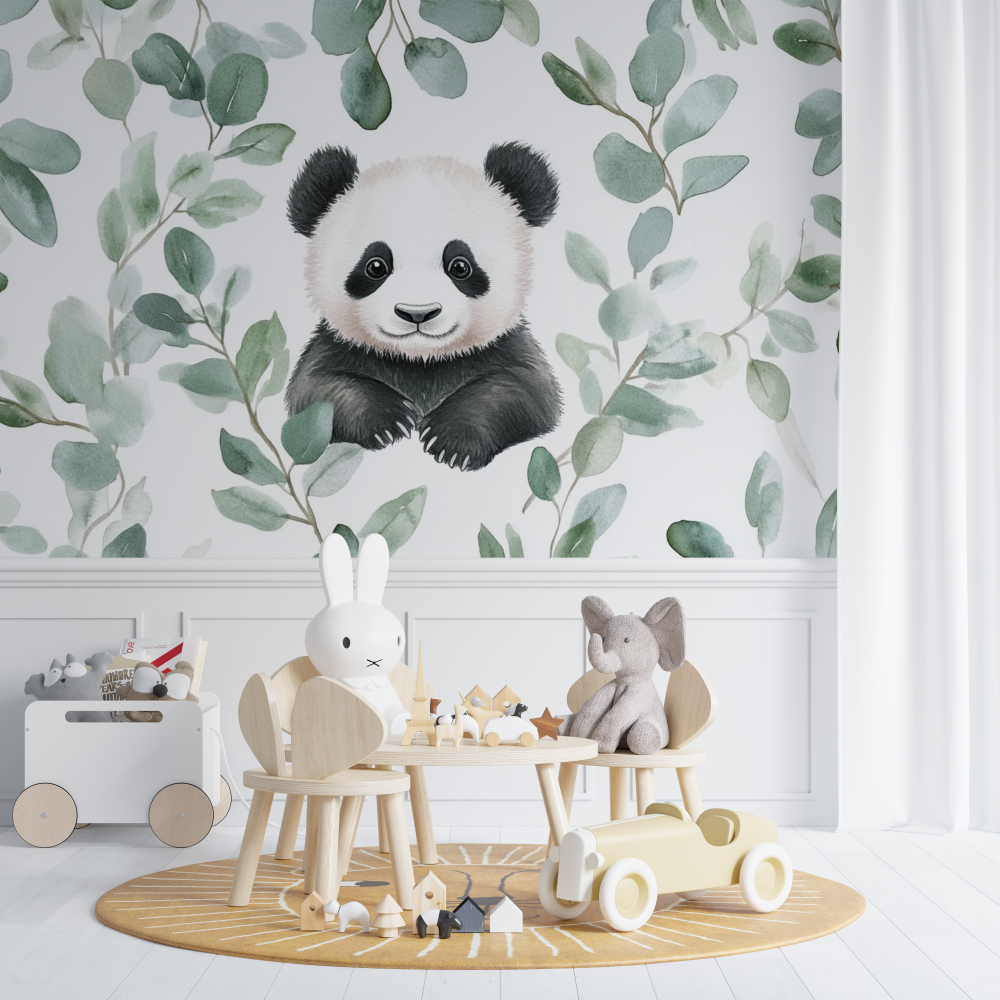 Panda and Eucalyptus Leaves Wallpaper | Murals Wallpaper