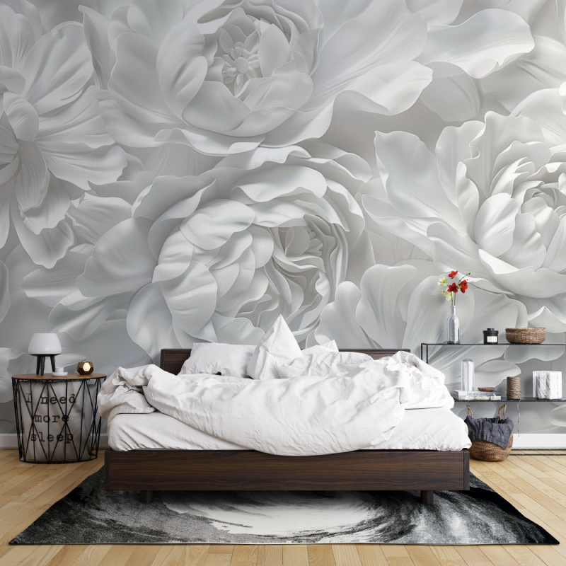 Papel de parede de flores brancas grandes | Murais Papel de parede