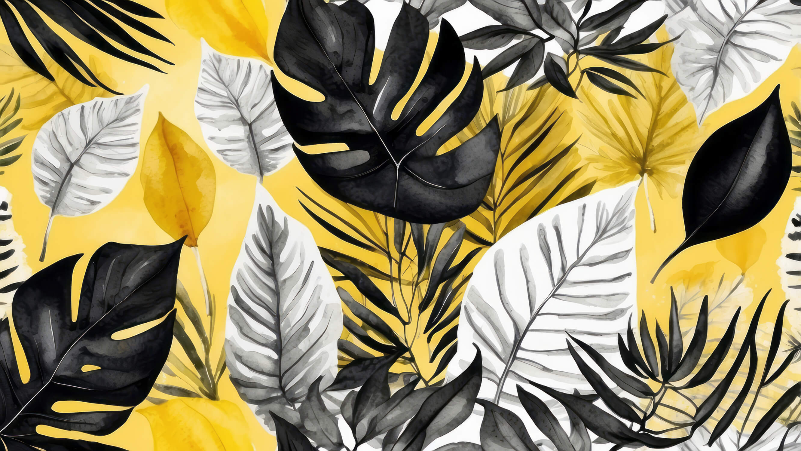 Gray Yellow Tropical Wallpaper | Murals Wallpaper