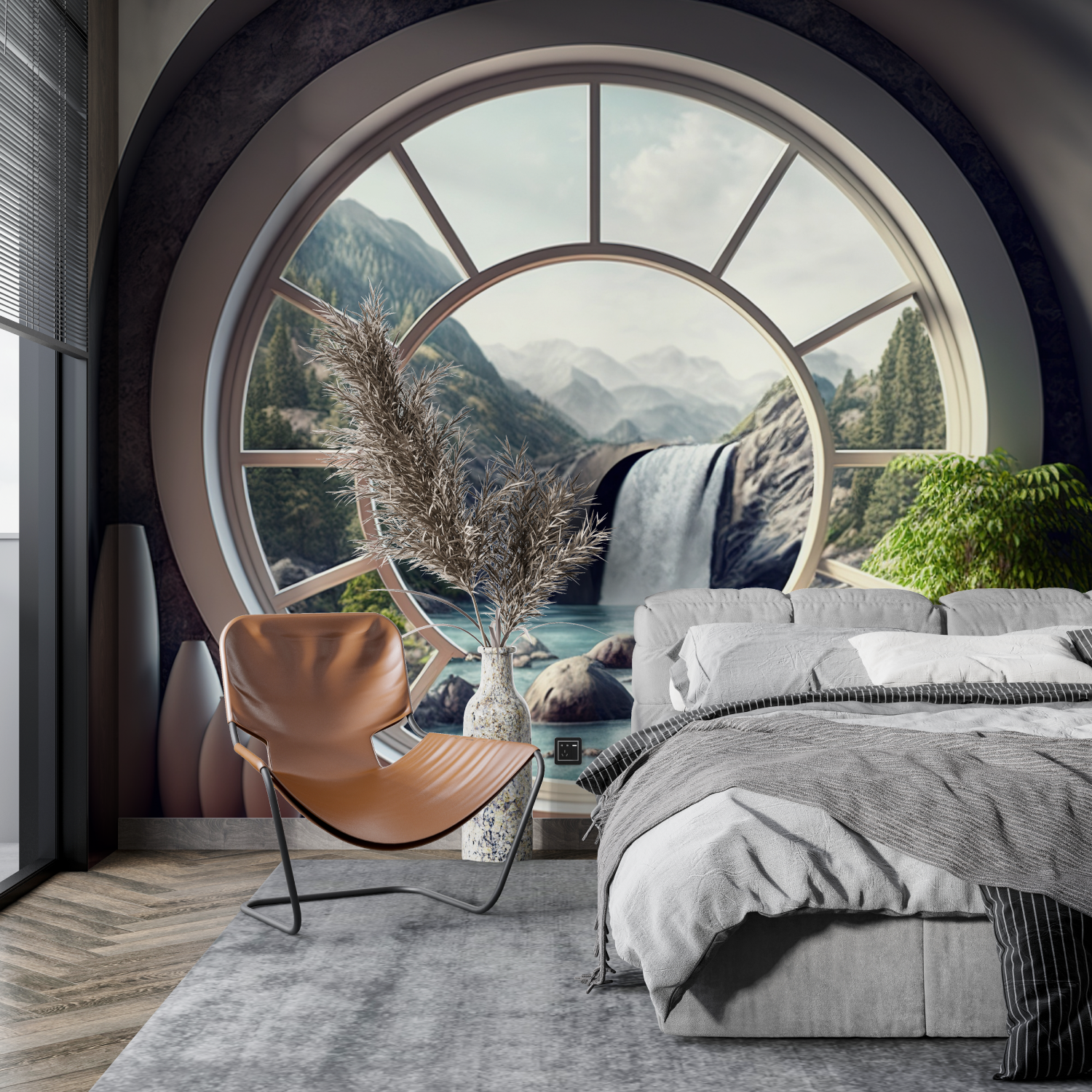 Fenster-Wasserfall-Trompe-l'œil-Tapete | Wandbildtapete