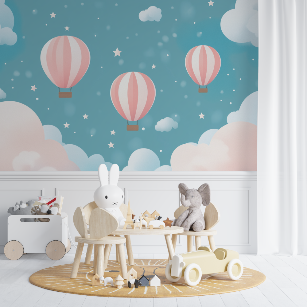 Hot Air Balloon and Shooting Stars Wallpaper | Murals Wallpaper