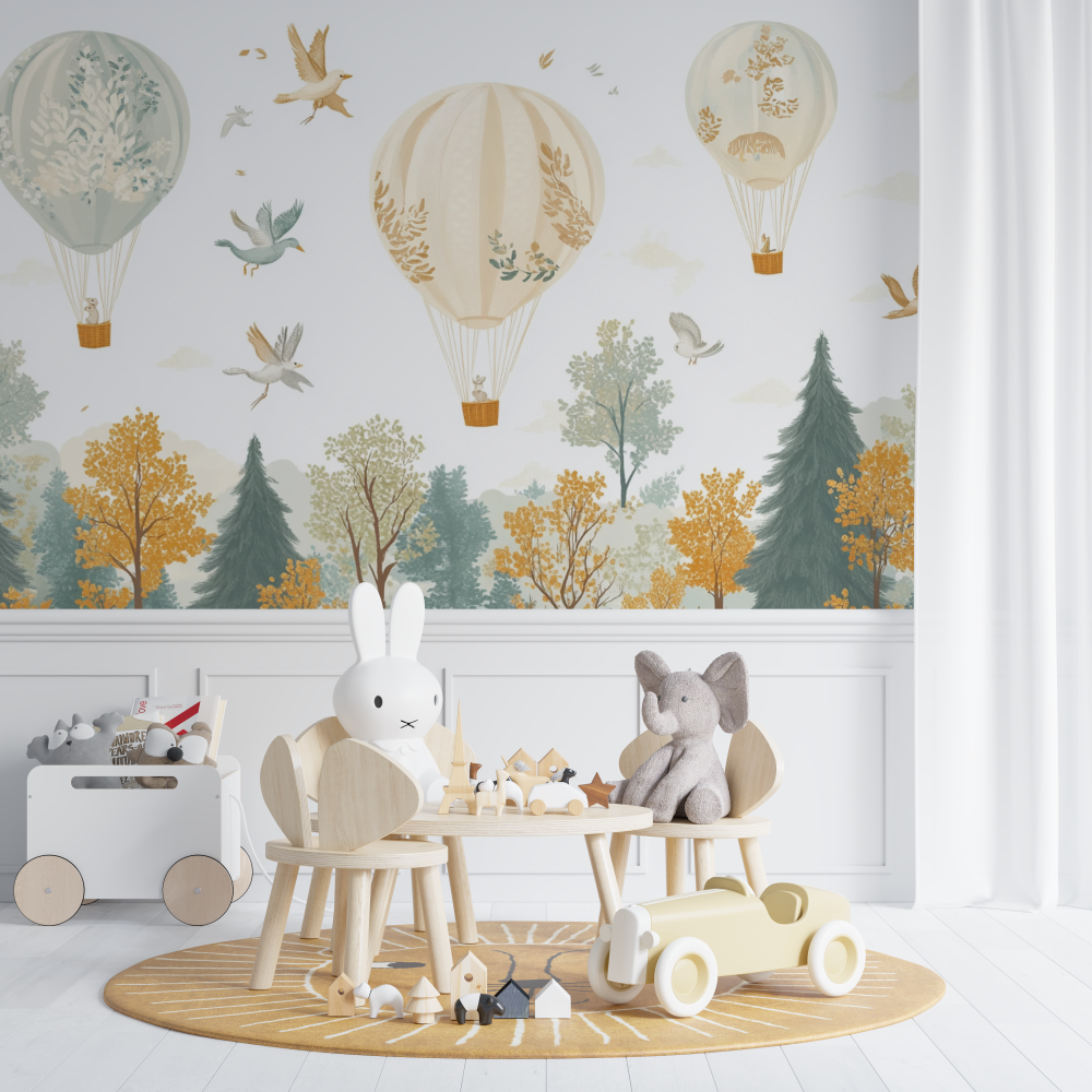 Hot Air Balloon and Forest Animals Wallpaper | Murals Wallpaper