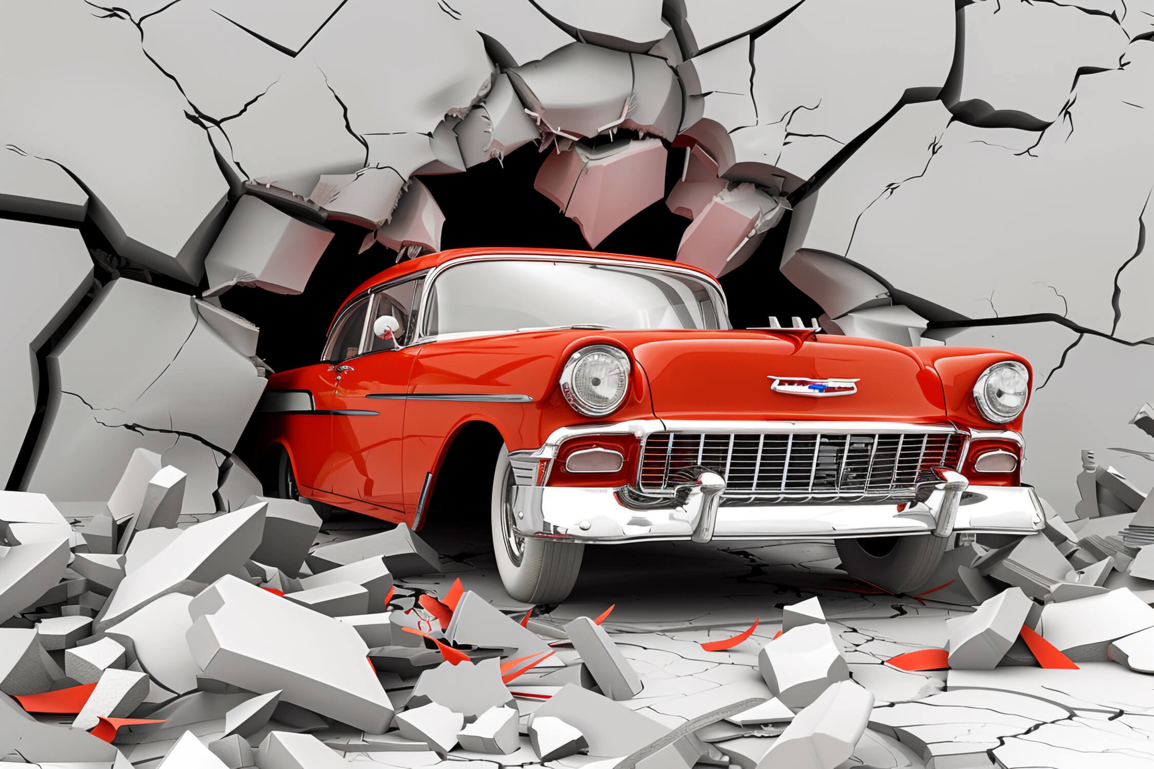 Red Car 3D Wallpaper | Murals Wallpaper