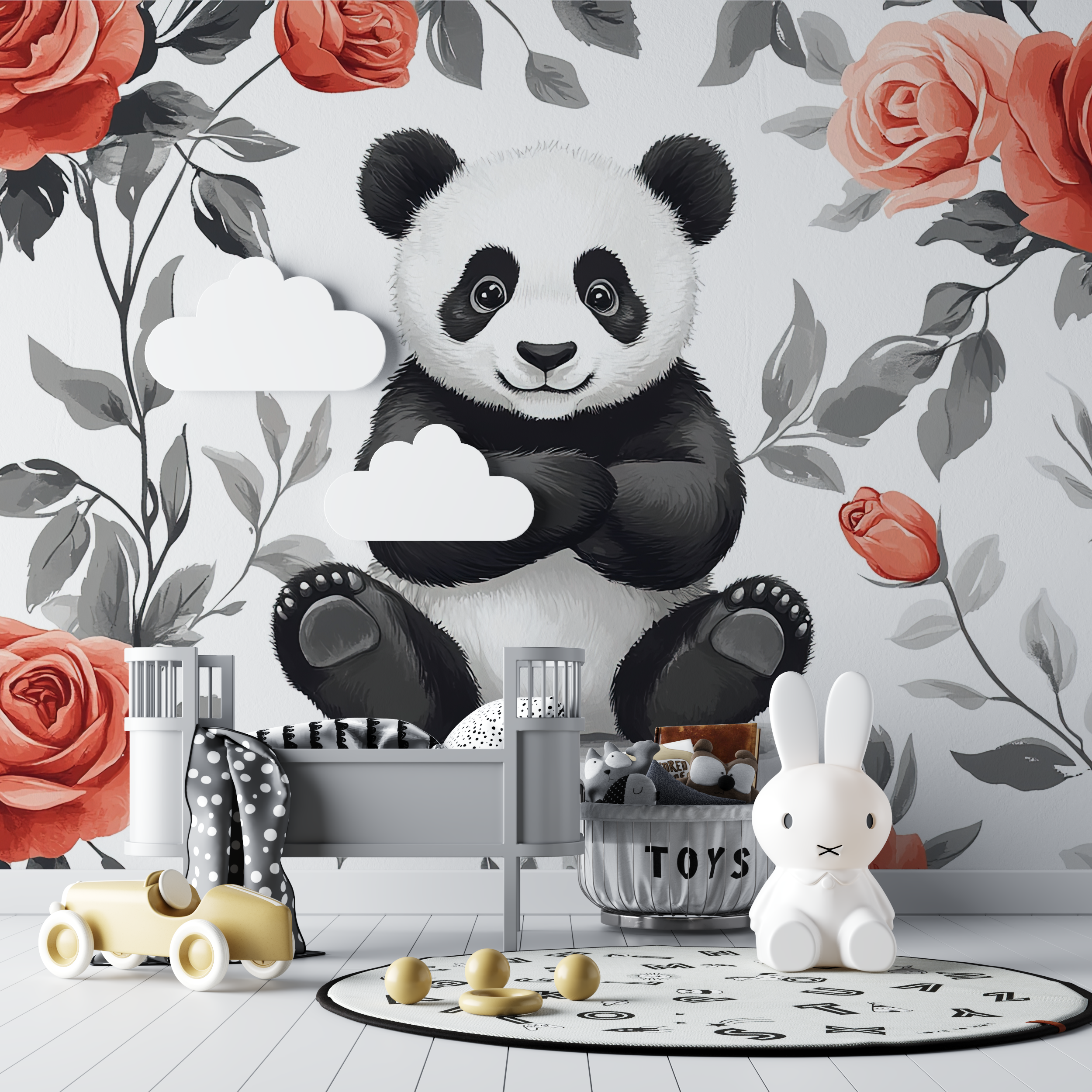 Blumen-Panda-Tapete | Wandtapete